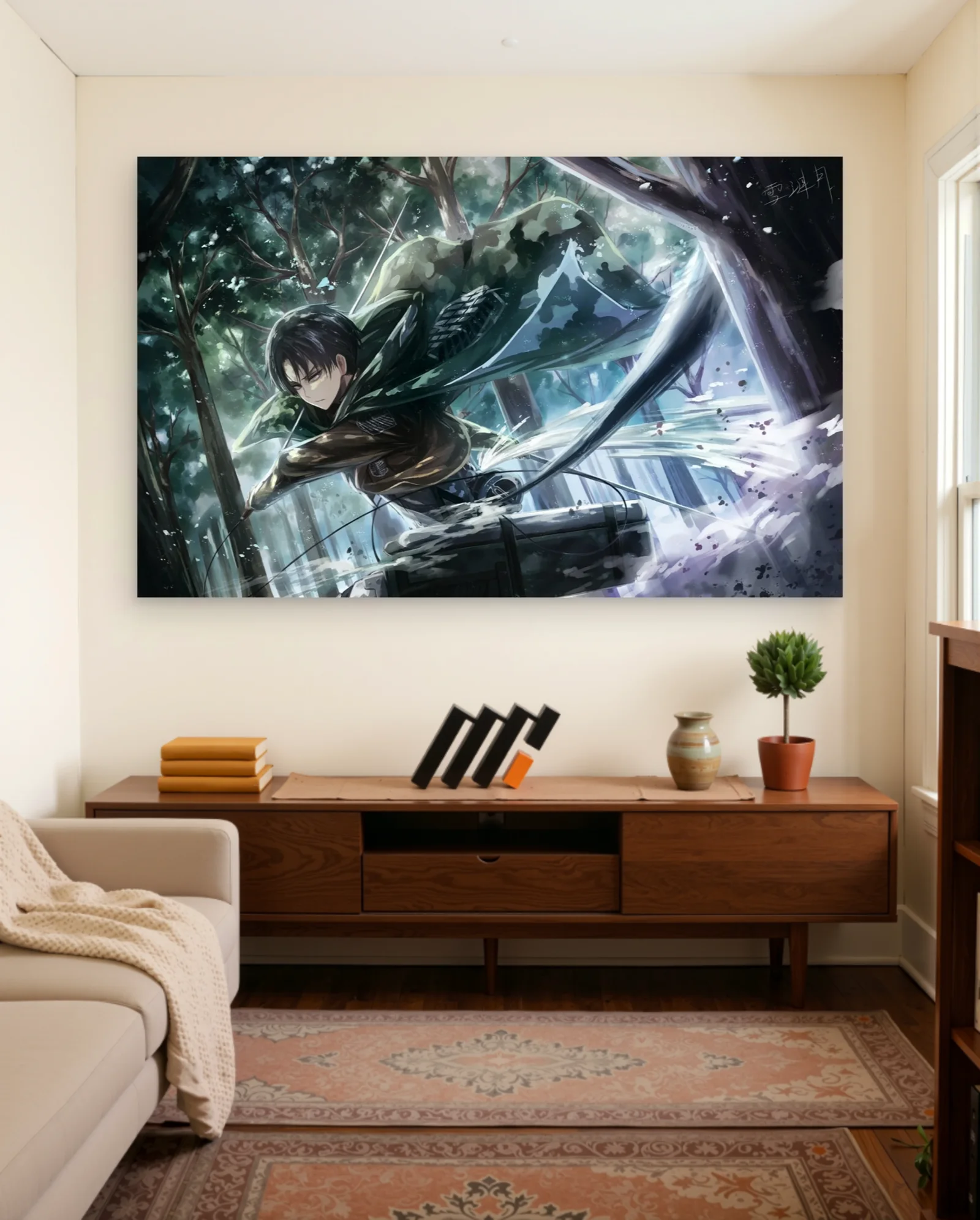 Levi Ackerman Forest Battle Poster — framed wall art poster by Memocult