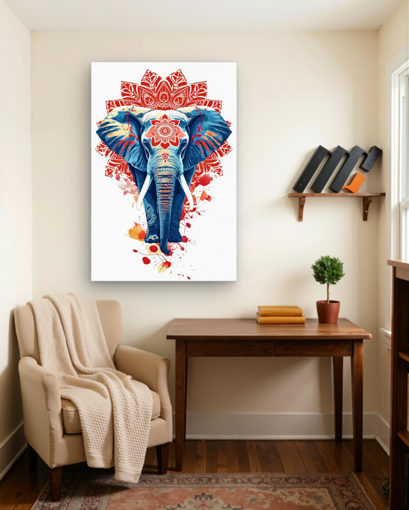 Blue Elephant Red Mandala Wall Art — Abstract abstract & modern wall art poster