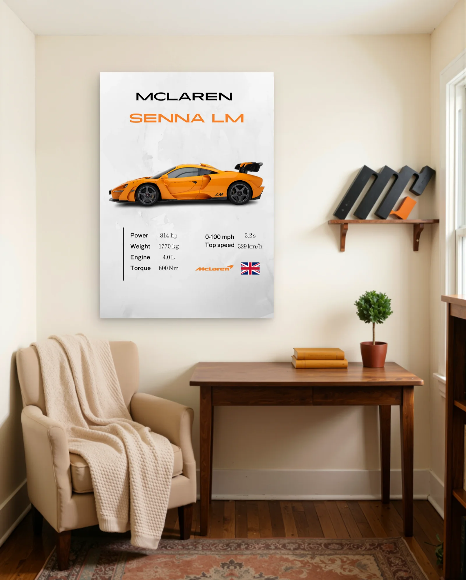 McLaren Senna LM Orange Poster — framed wall art poster by Memocult