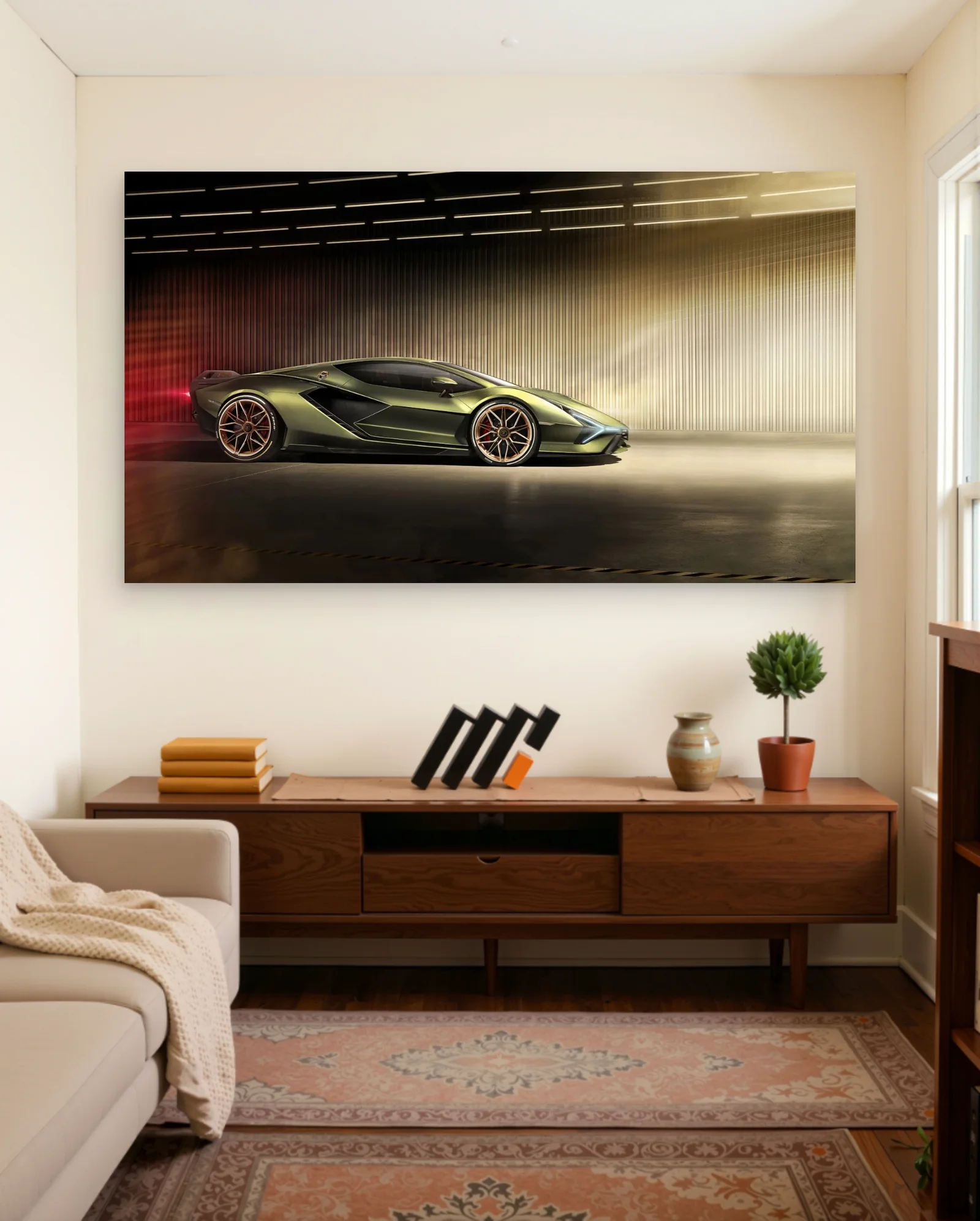 Olive Green Lamborghini Sian Copper Wheels Poster — framed wall art poster by Memocult