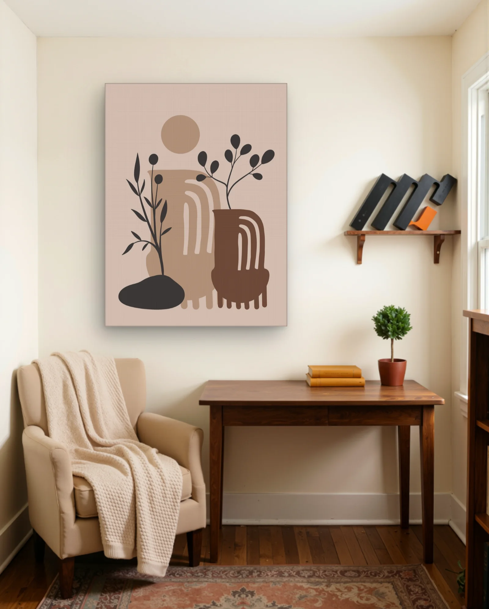 Earthen Vessels With Silhouette Sprigs Wall Art — framed wall art poster by Memocult