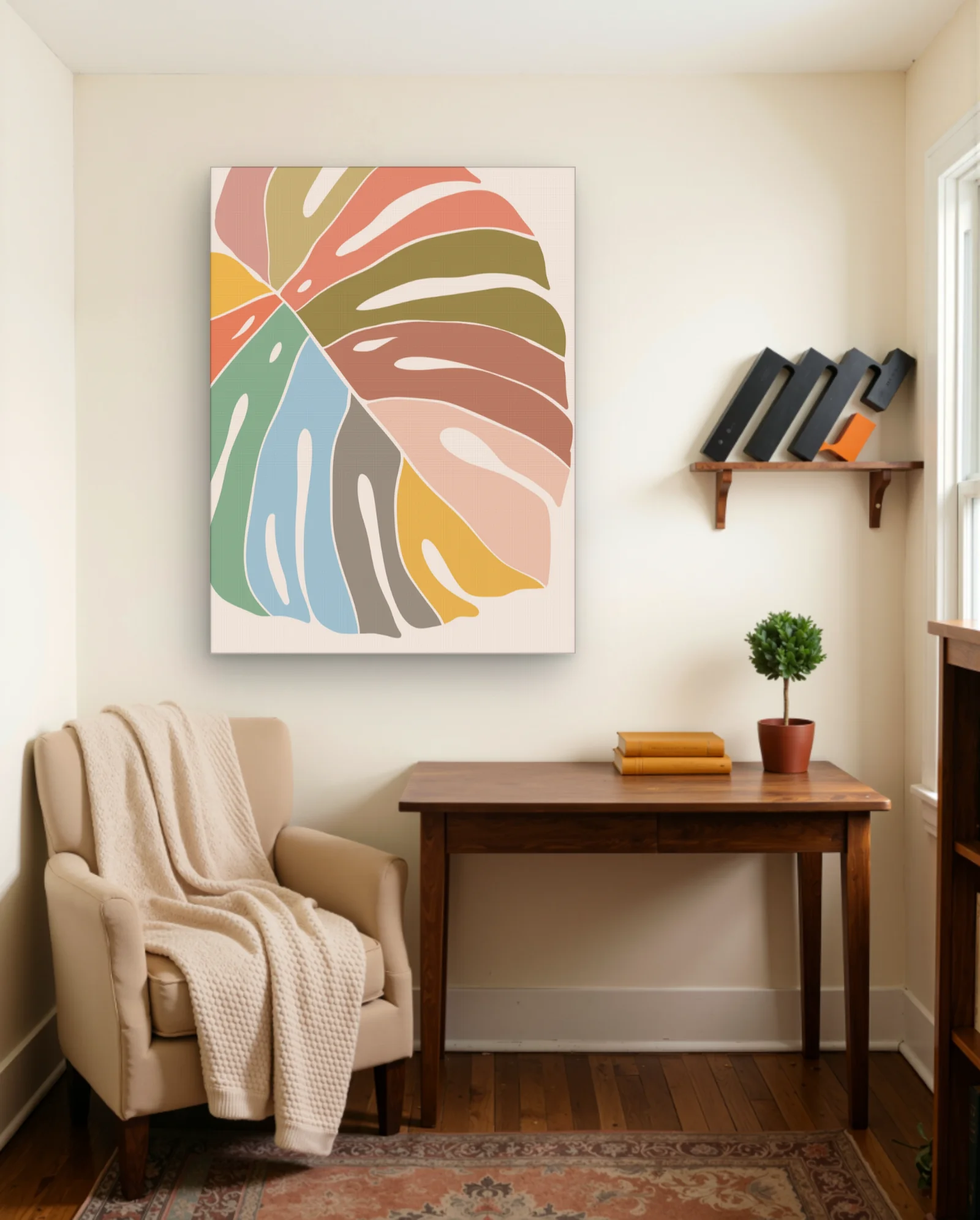 Monstera Leaf Color Blocks Wall Art — framed wall art poster by Memocult