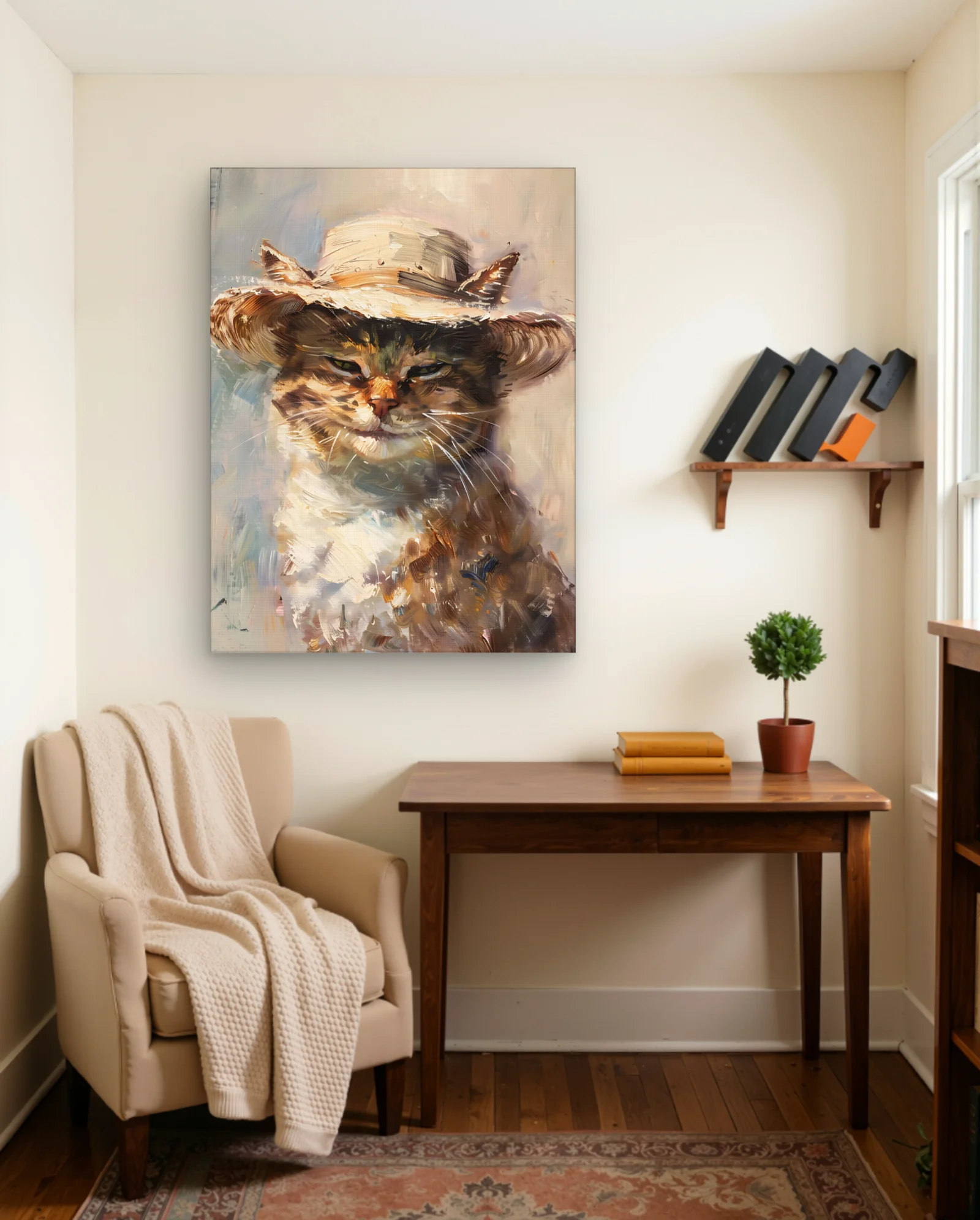 Tabby Cat Straw Hat Wall Art — Abstract abstract & modern wall art poster