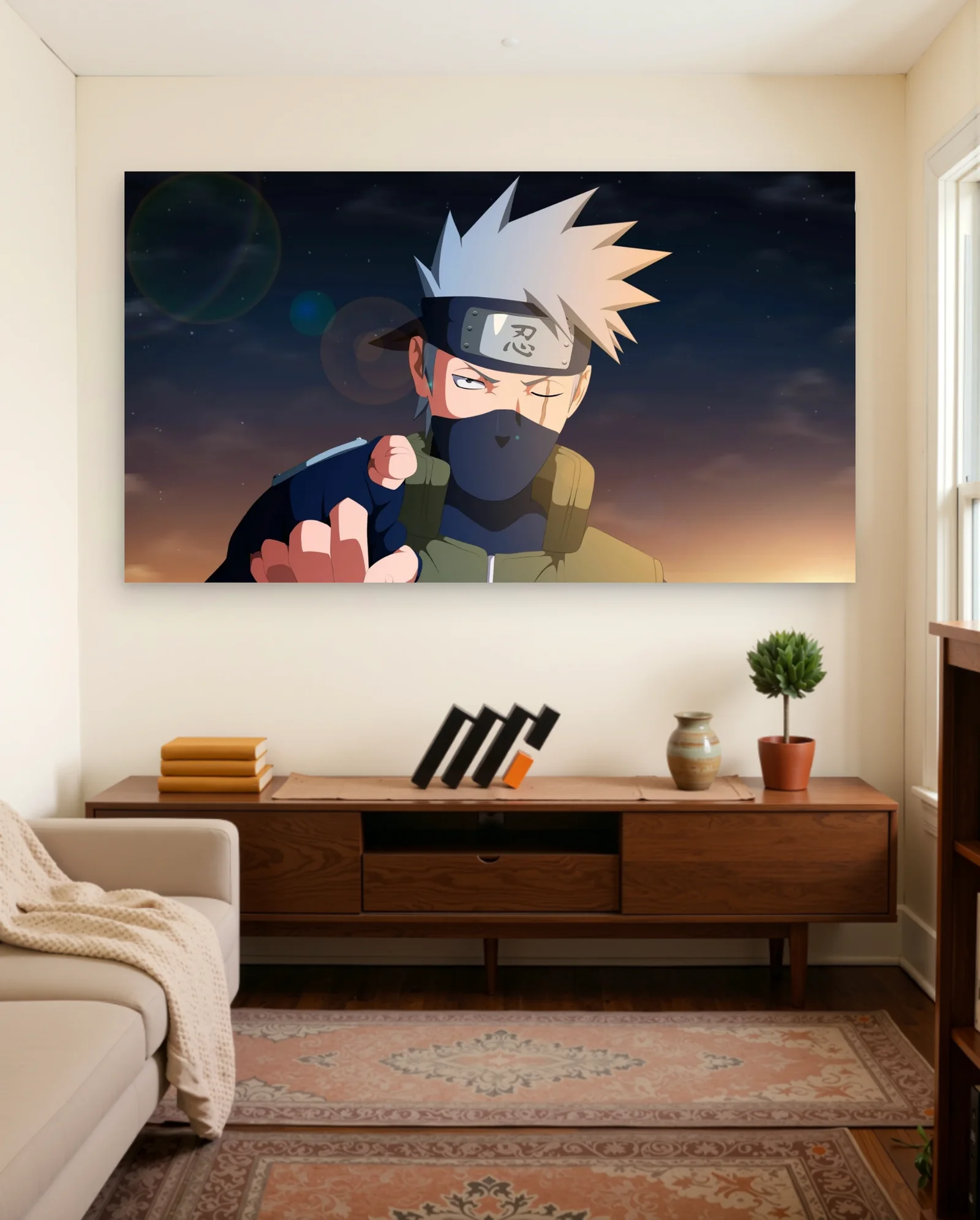Kakashi Hatake Pointing Forward Poster — framed wall art poster by Memocult
