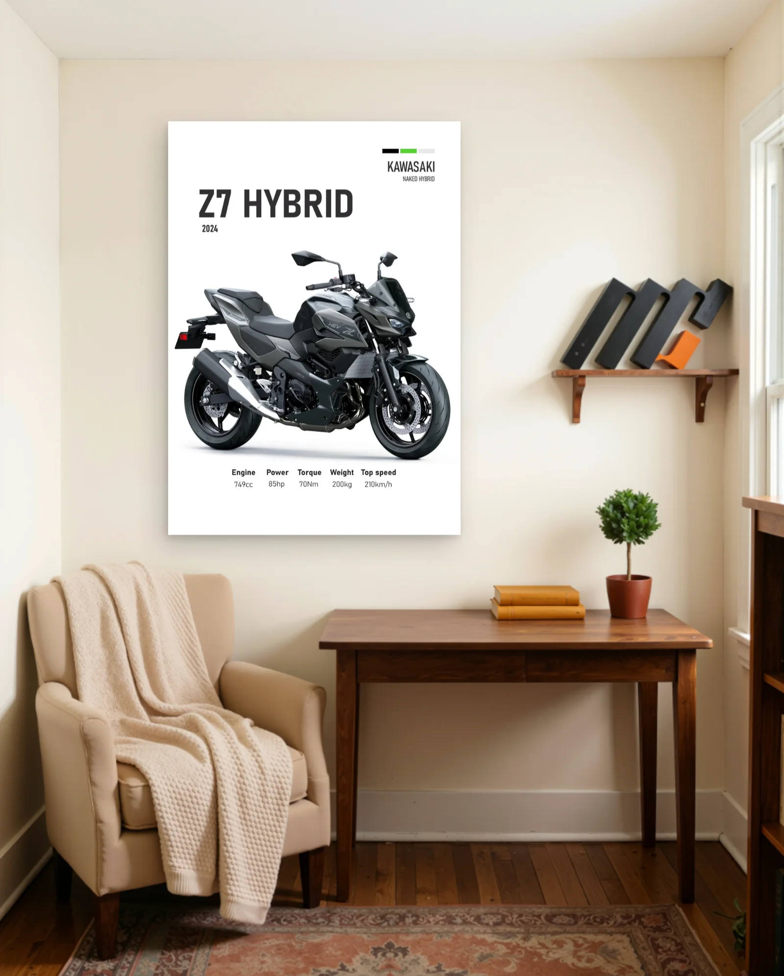 Kawasaki Z7 Hybrid Naked Poster — framed wall art poster by Memocult
