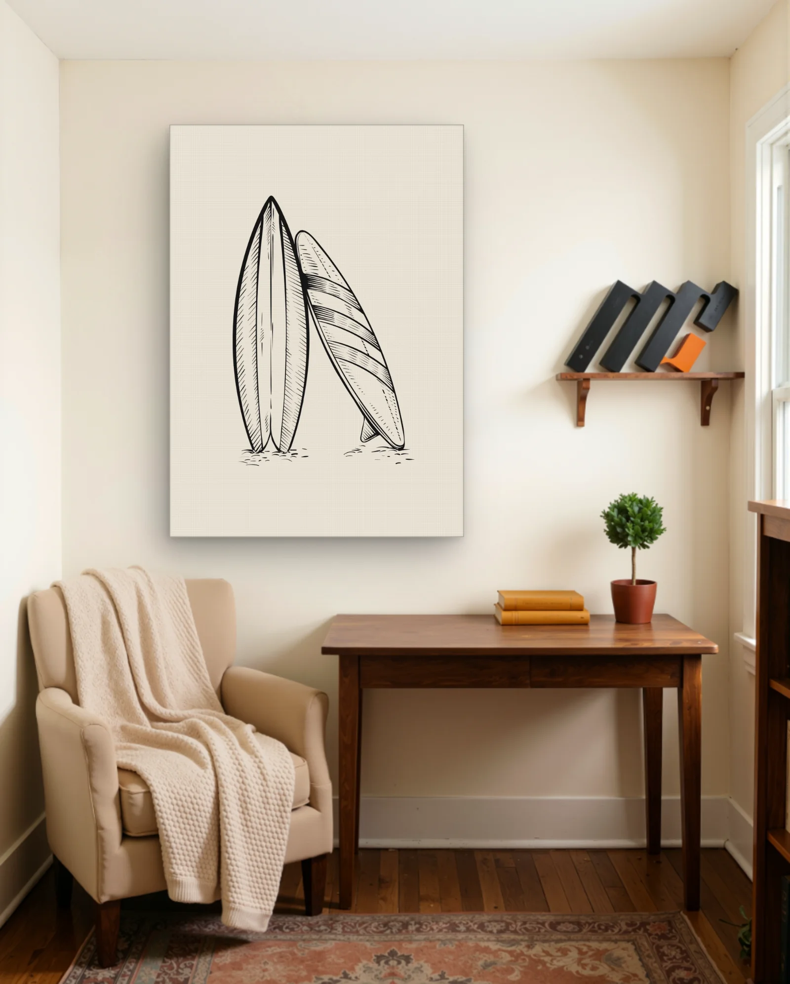 Two Surfboards Line Art Wall Art — framed wall art poster by Memocult