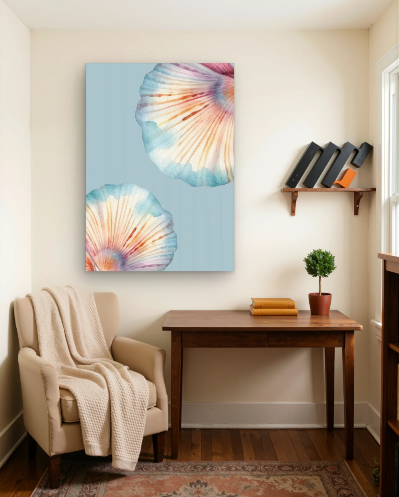 Pastel Seashells Watercolor Wall Art — framed wall art poster by Memocult