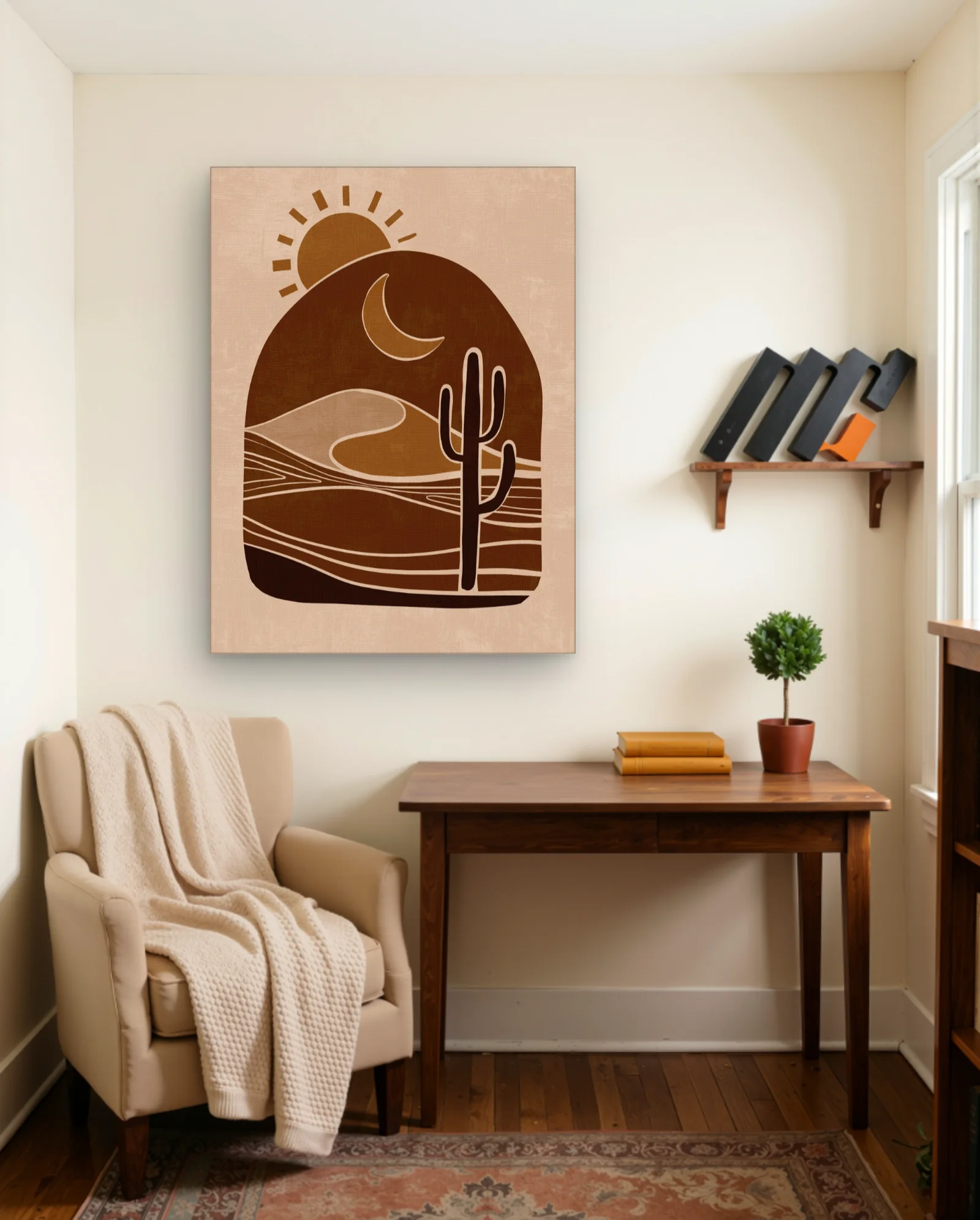 Desert Arch Sun Moon Cactus Wall Art — Modern Digital Art abstract & modern wall art poster