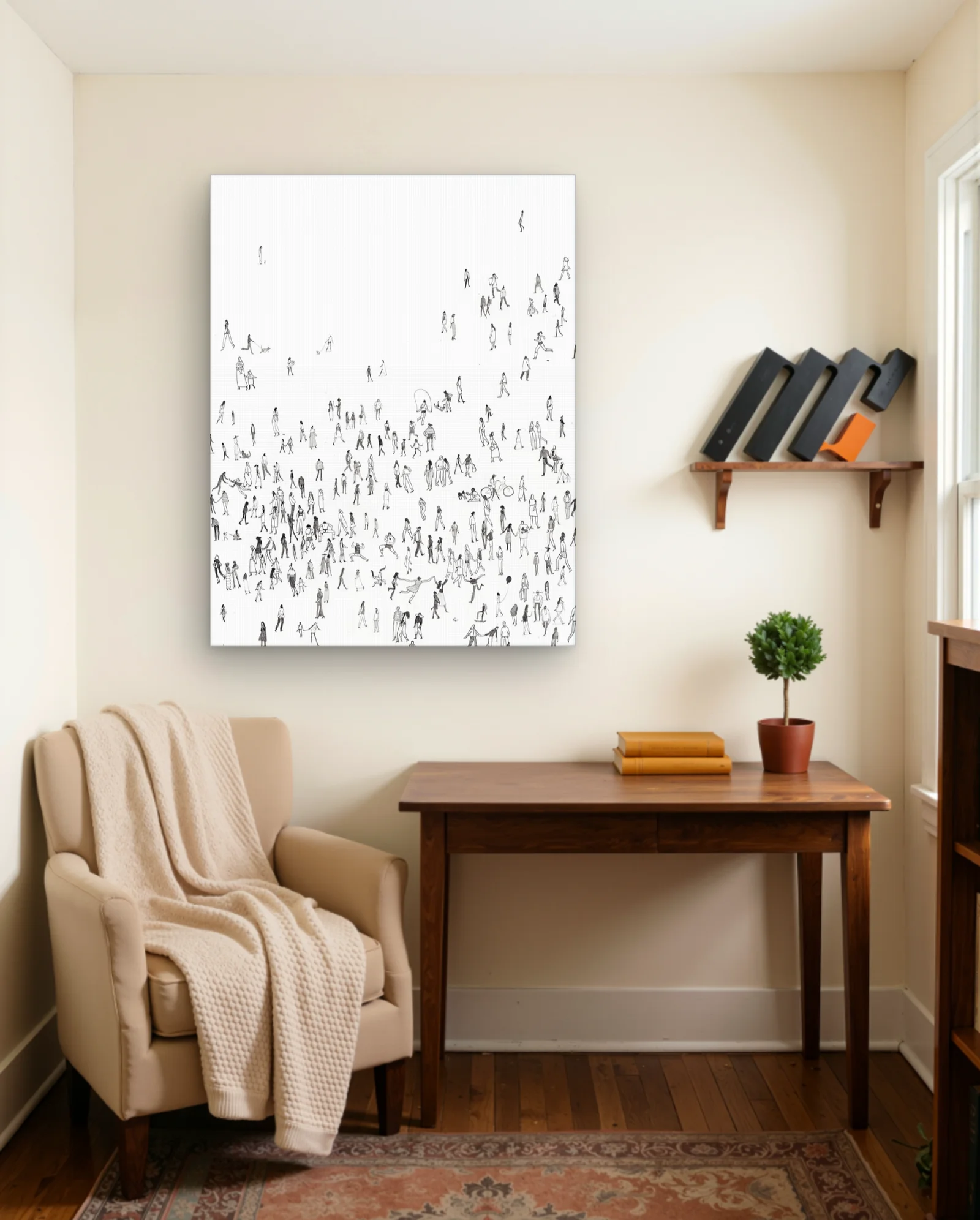 Crowd Study — Minimal Ink Figures on White — framed wall art poster by Memocult