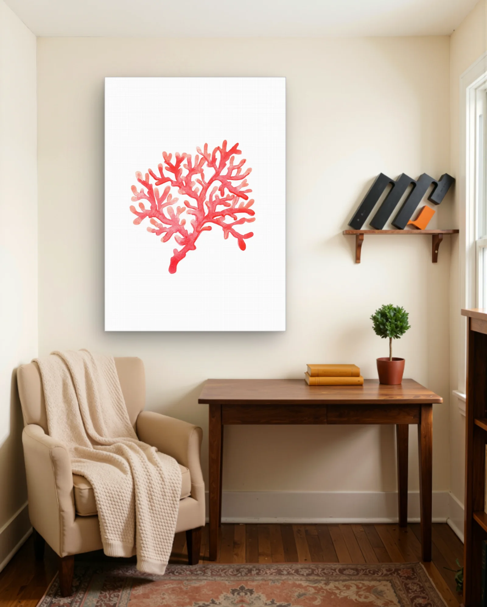 Red Coral Branch Watercolor Wall Art — framed wall art poster by Memocult
