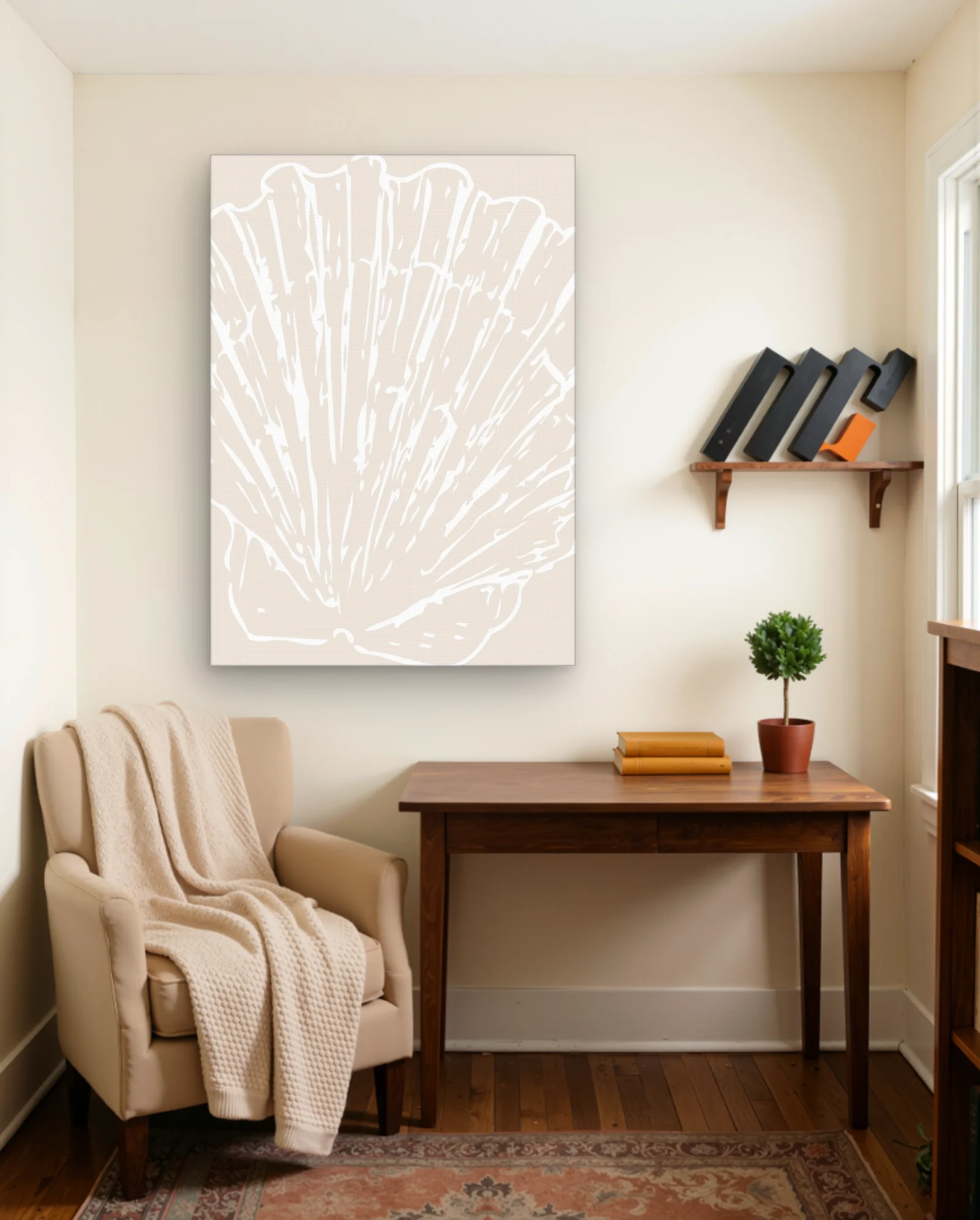 Beige Shell Fan Line Art Wall Art — Modern Digital Art abstract & modern wall art poster