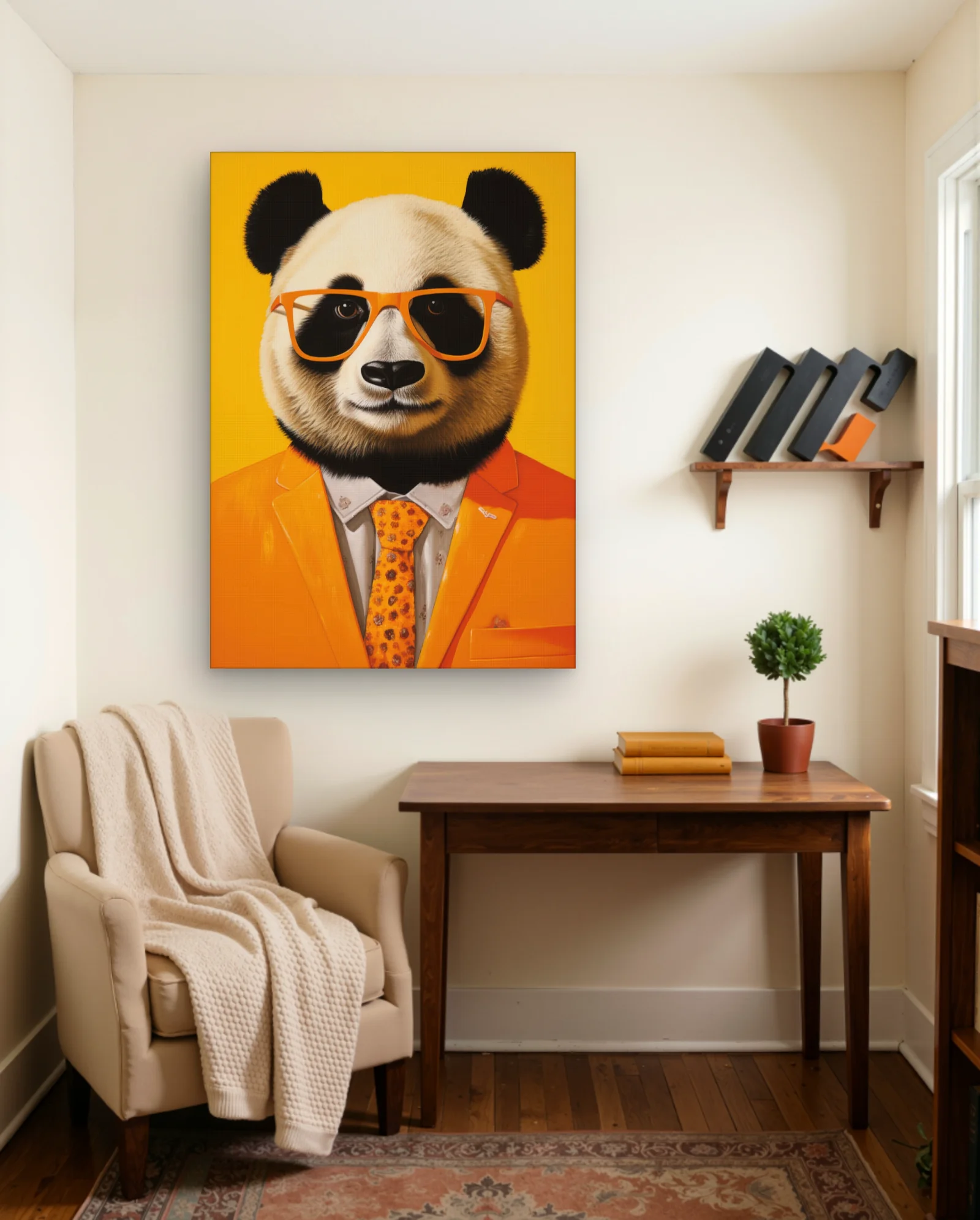 Panda In Orange Suit With Glasses Wall Art — Abstract abstract & modern wall art poster