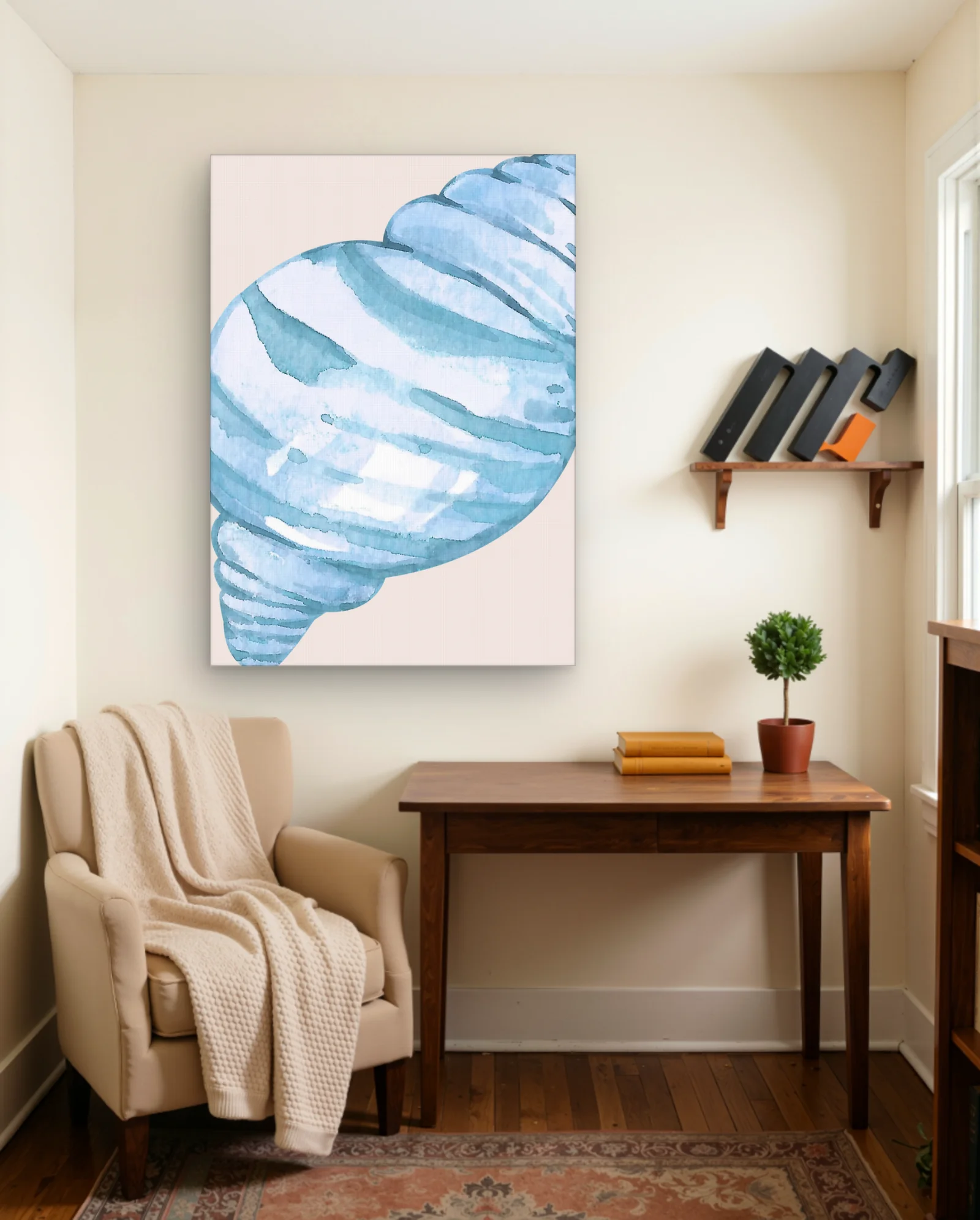 Blue Watercolor Seashell Wall Art — Modern Digital Art abstract & modern wall art poster