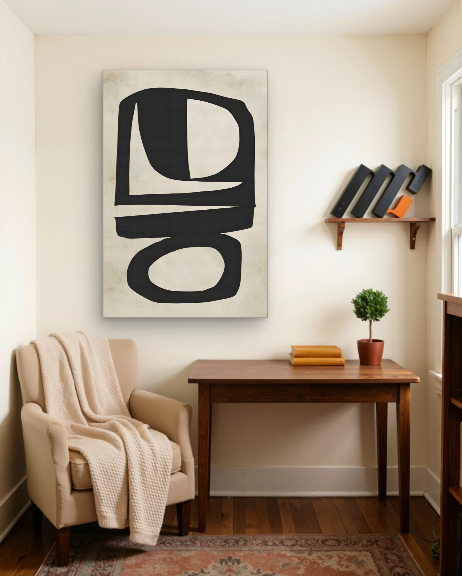 Black Organic Shapes On Cream Wall Art — Abstract abstract & modern wall art poster