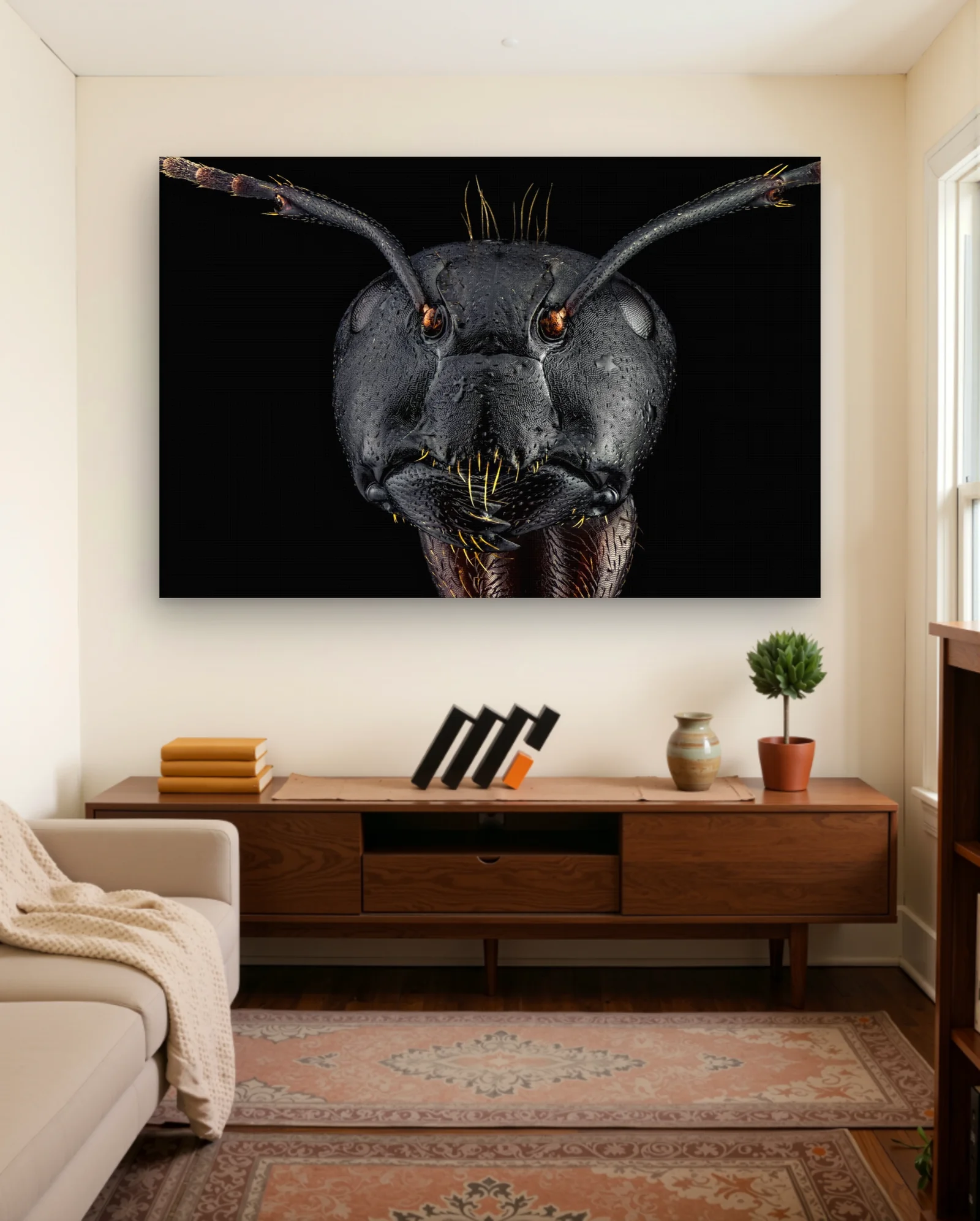 Black Carpenter Ant Gold Hairs Wall Art — framed wall art poster by Memocult