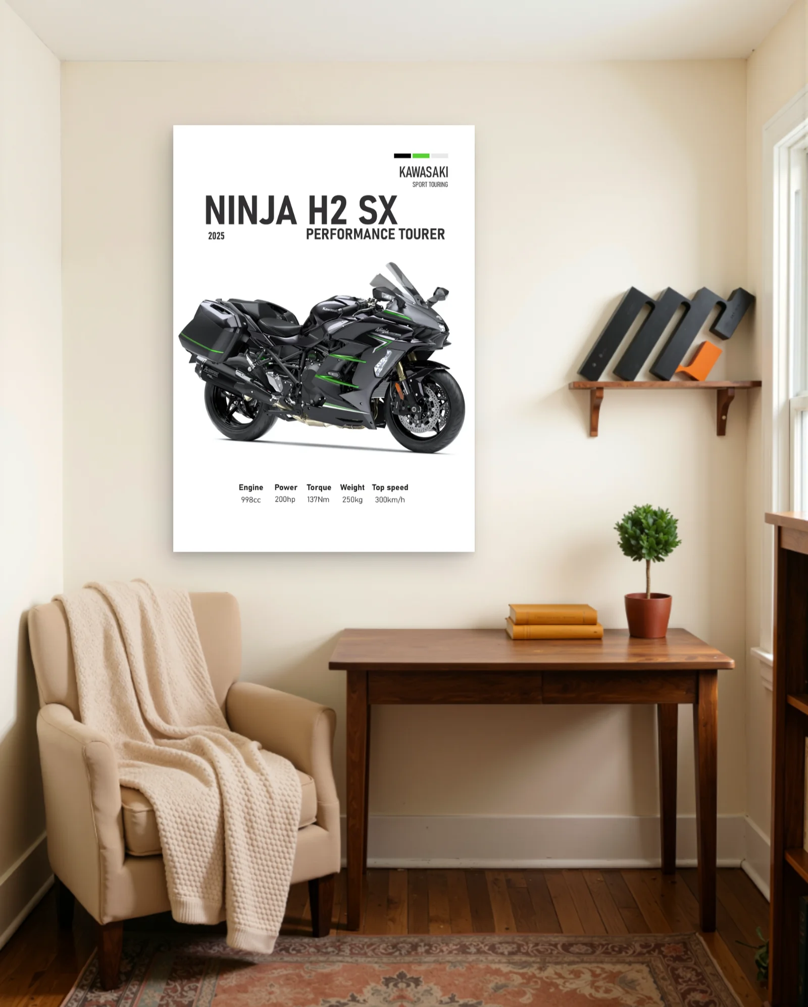 Kawasaki Ninja H2 SX Performance Tourer 2025 Poster — framed wall art poster by Memocult