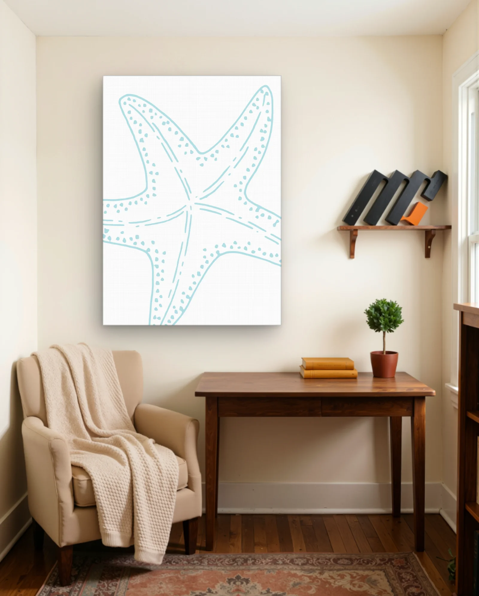 Turquoise Dotted Starfish Wall Art — framed wall art poster by Memocult