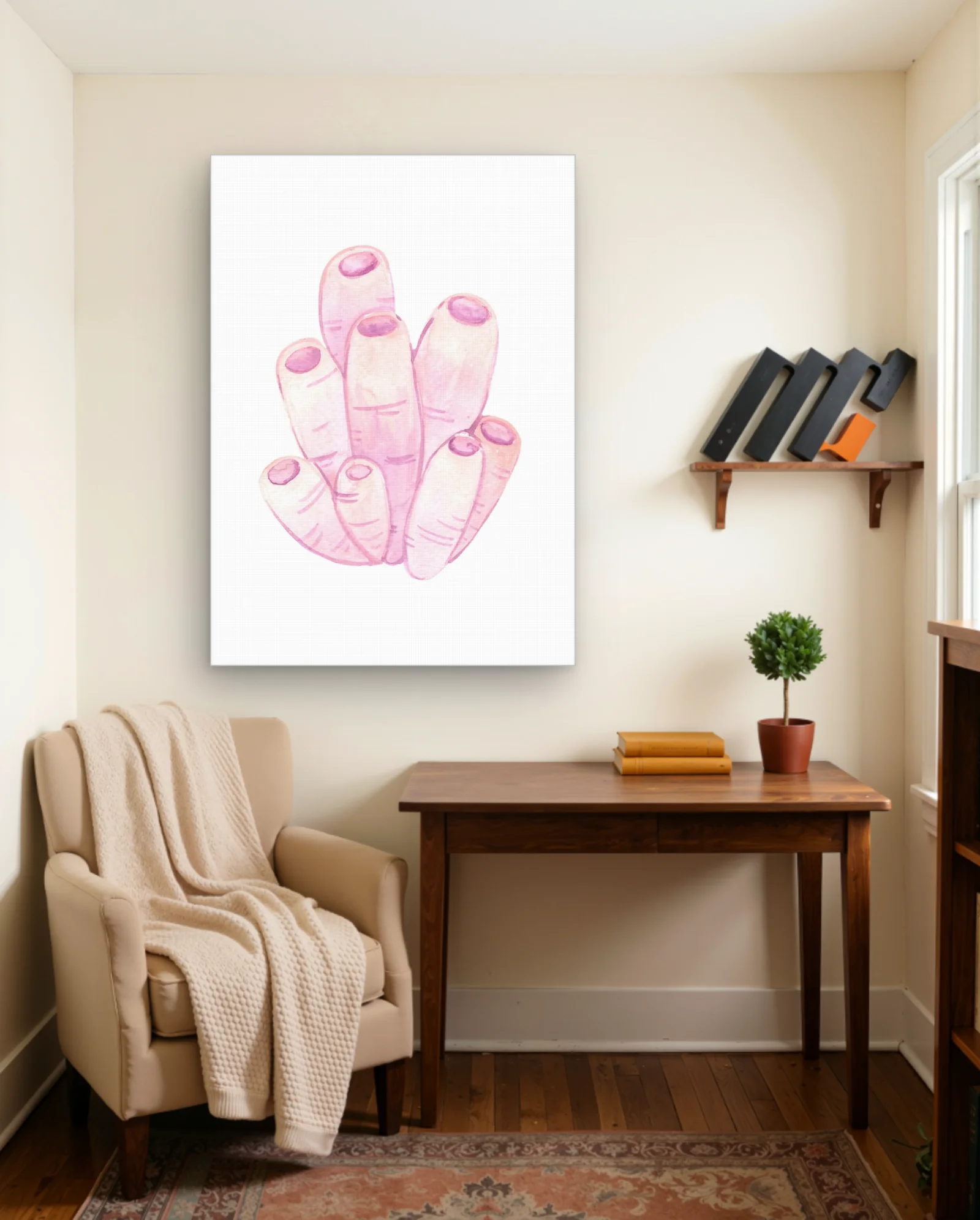 Pink Watercolor Sea Finger Coral — Close‑Crop Vertical — Abstract abstract & modern wall art poster