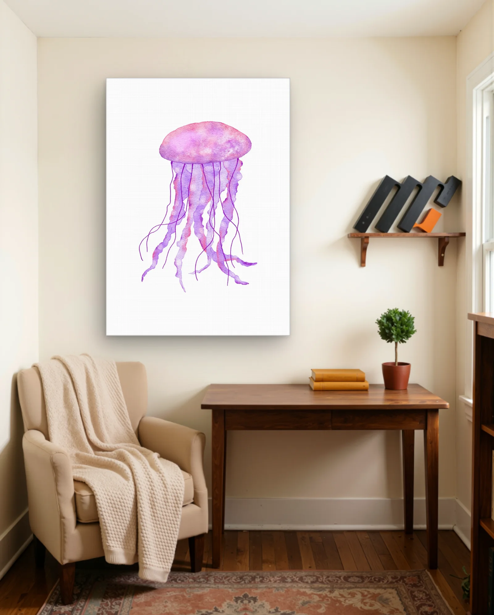 Pink Purple Watercolor Jellyfish Wall Art — Abstract abstract & modern wall art poster