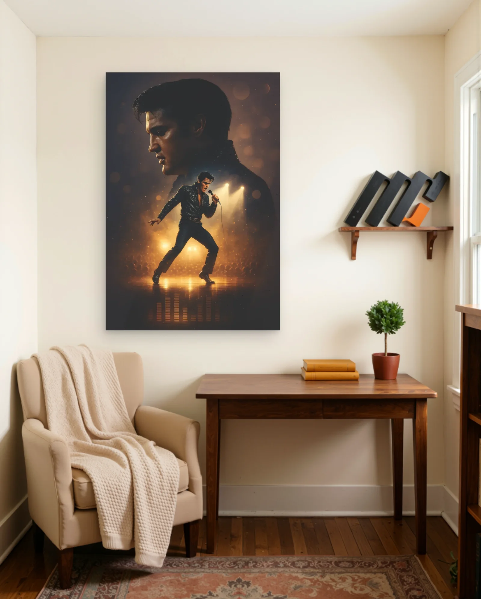 Elvis Presley Singing On Stage Poster — framed wall art poster by Memocult