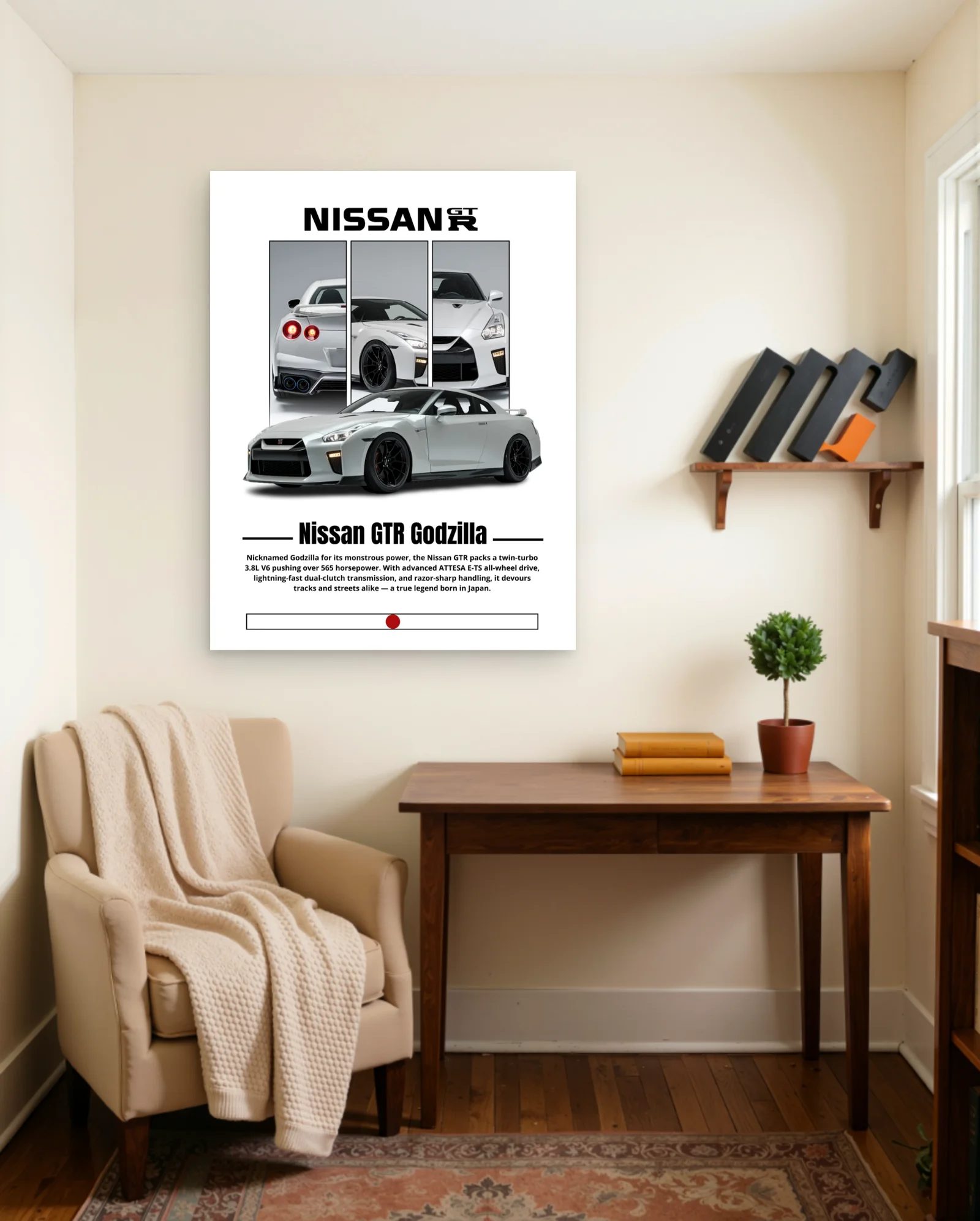 Nissan GTR Godzilla Poster — framed wall art poster by Memocult