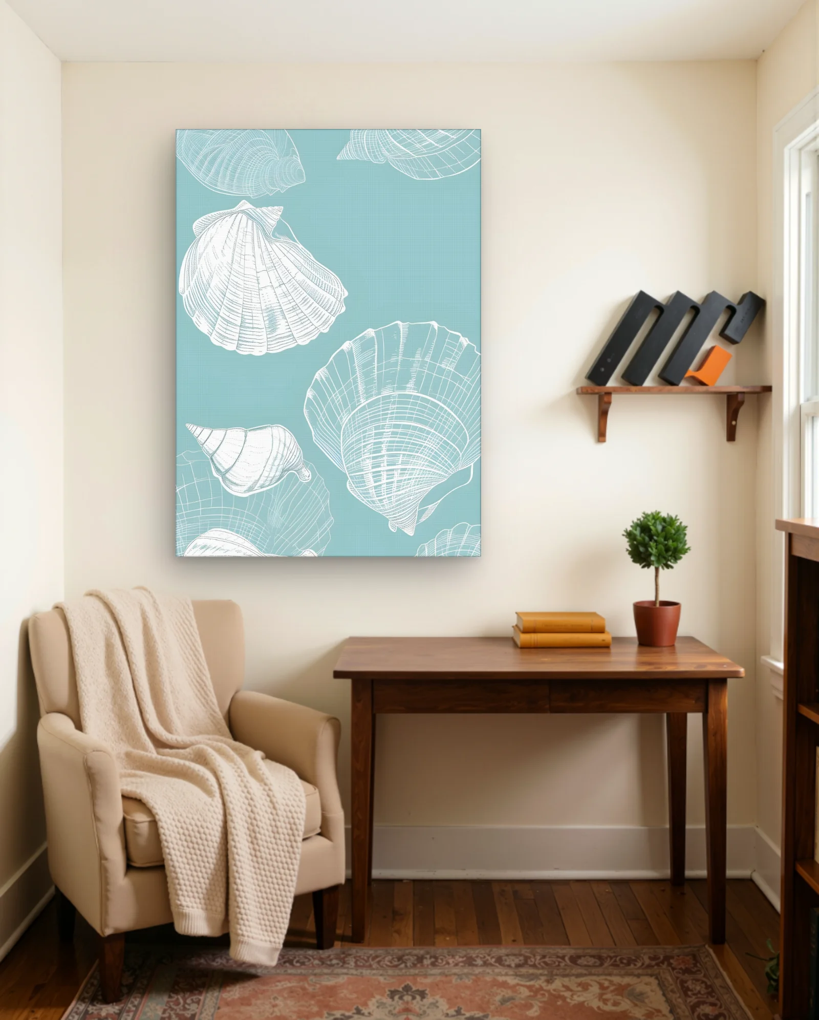 Scallop And Spiral Shells Line Art Wall Art — framed wall art poster by Memocult