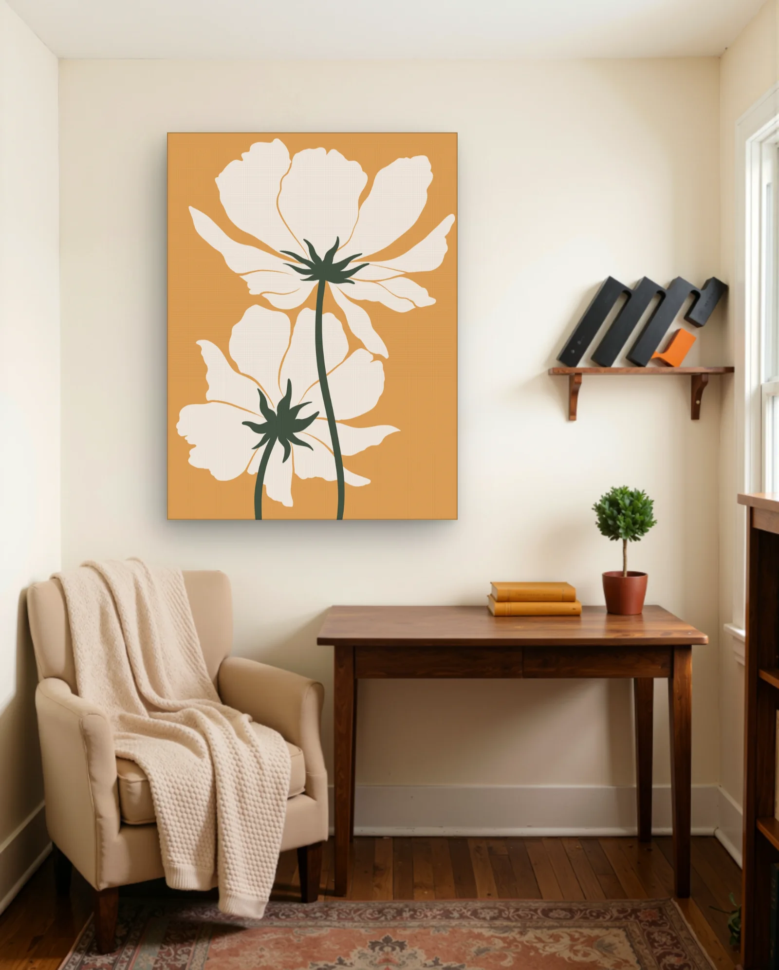 Two Cream Poppies Vertical Wall Art — Modern Digital Art abstract & modern wall art poster