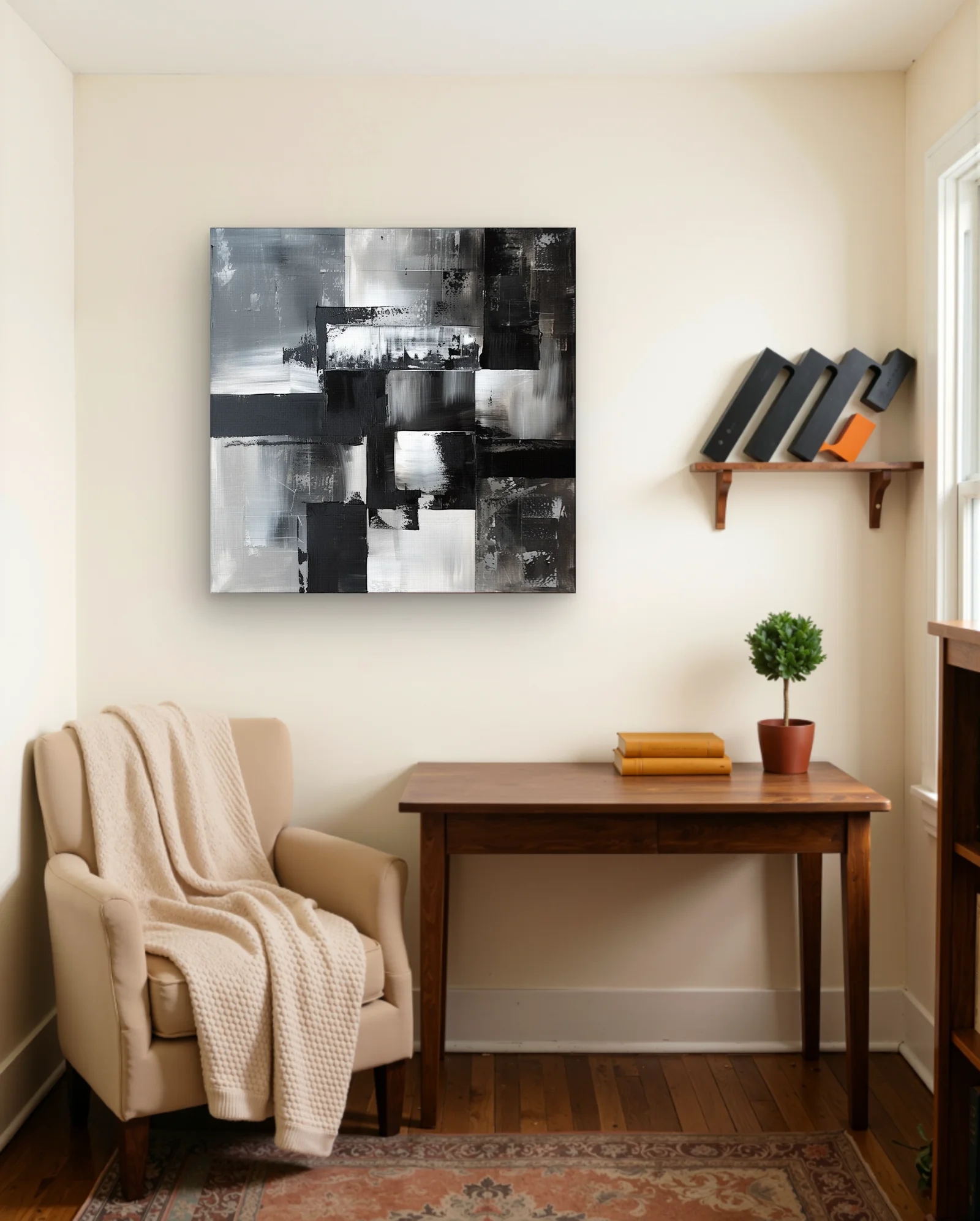Monochrome Geometric Blocks Texture Wall Art — framed wall art poster by Memocult