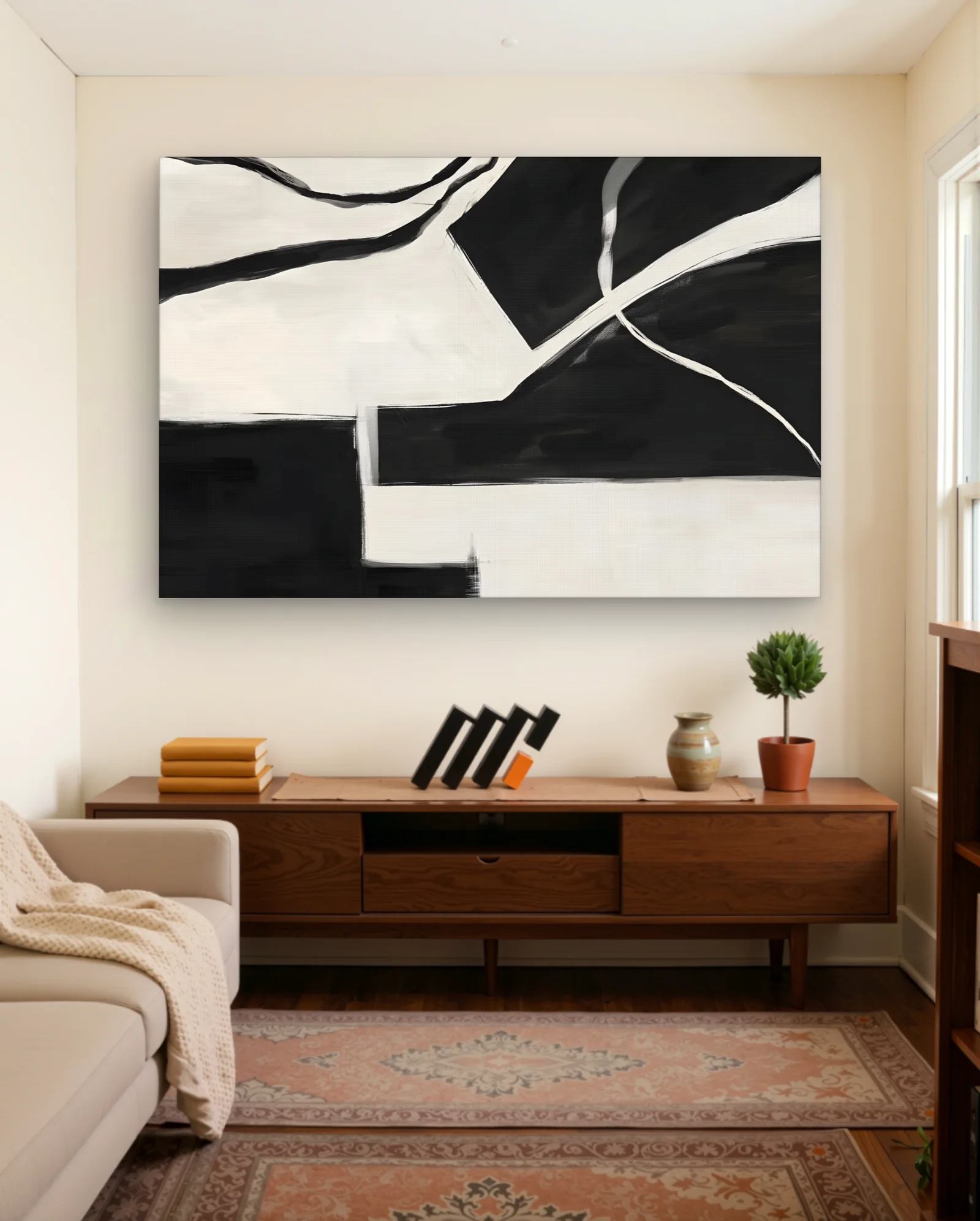 Black White Brush Strokes Abstract Wall Art — framed wall art poster by Memocult