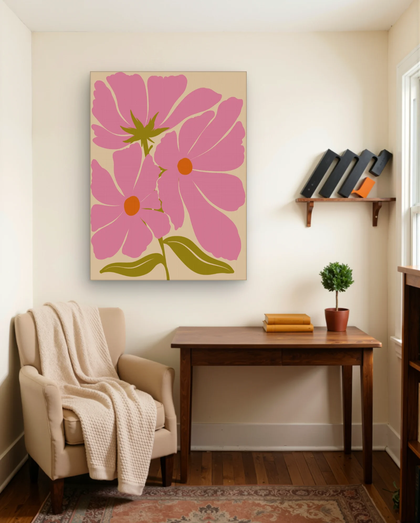 Pink Cosmos Flowers Wall Art — framed wall art poster by Memocult