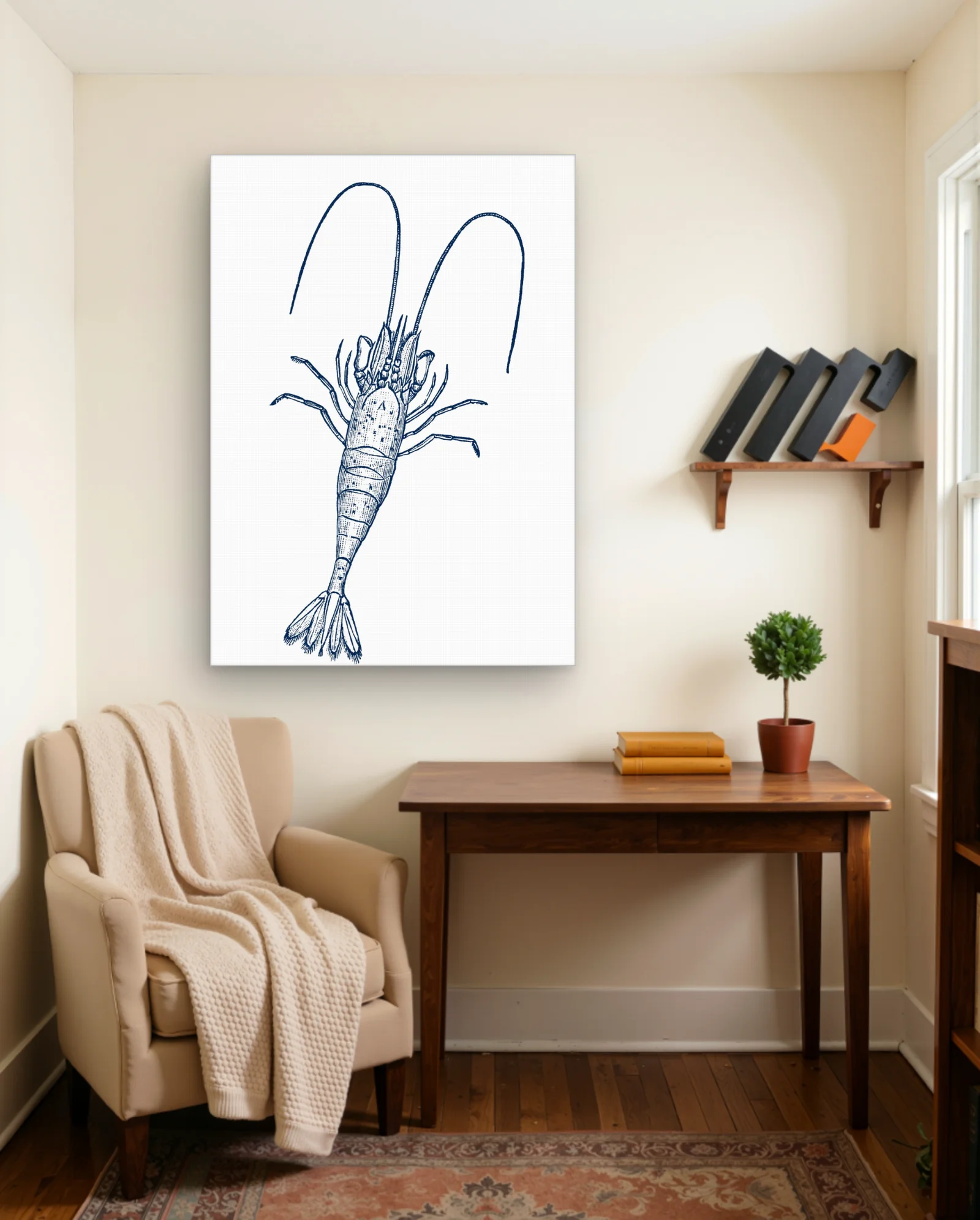 Blue Shrimp Illustration Wall Art — Abstract abstract & modern wall art poster