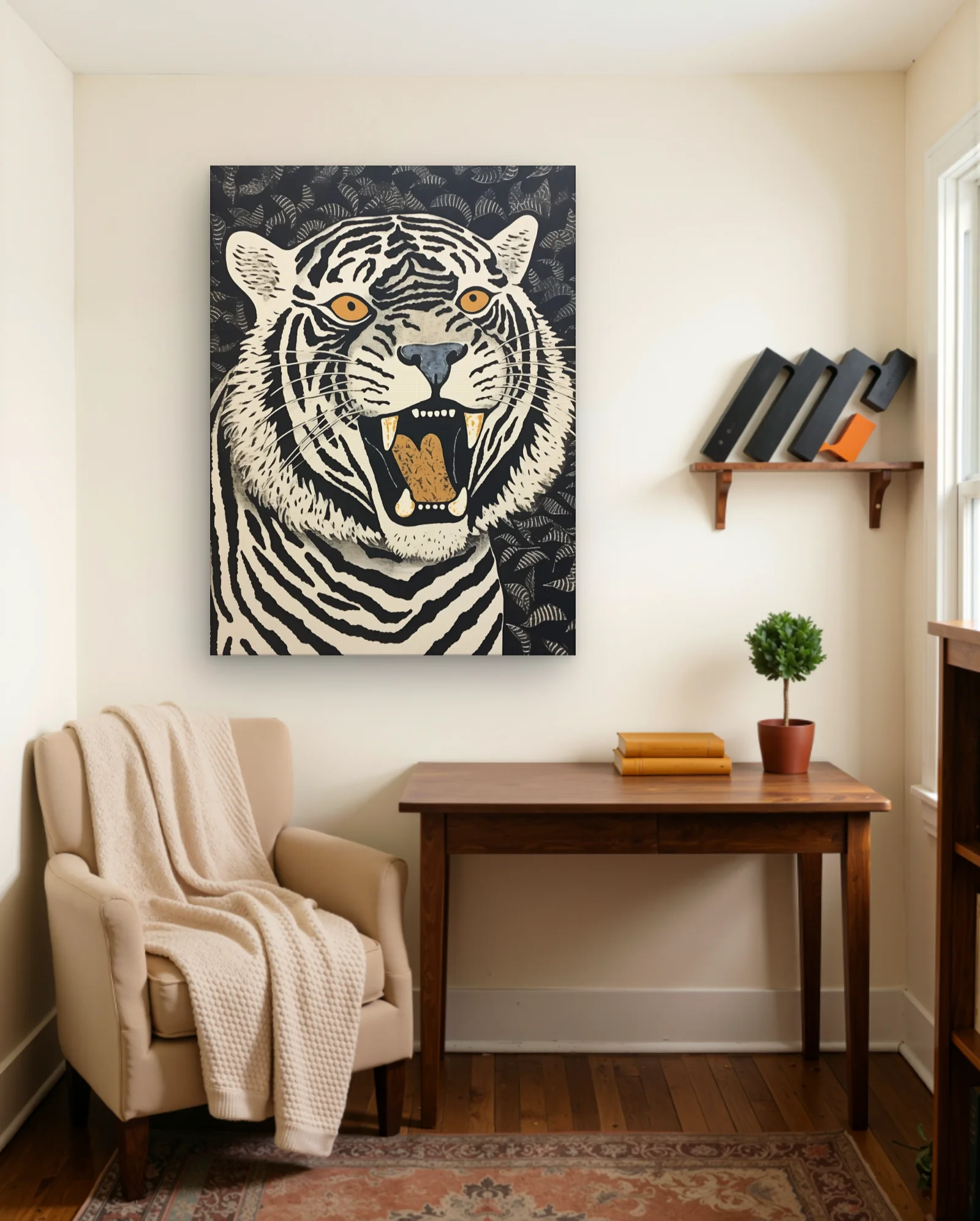 Roaring White Tiger Wall Art — framed wall art poster by Memocult