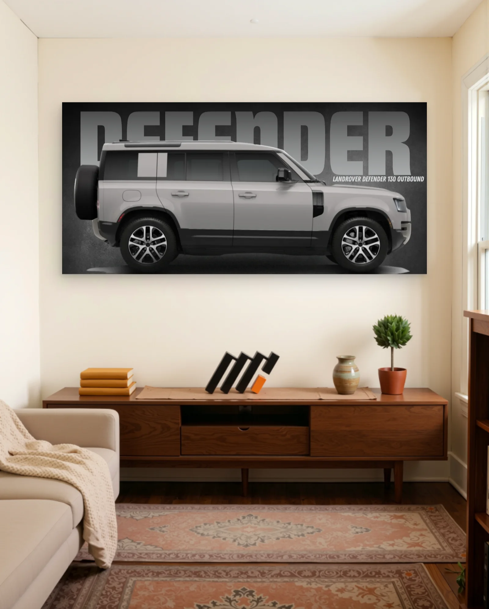 Land Rover Defender 130 Outbound Poster — framed wall art poster by Memocult
