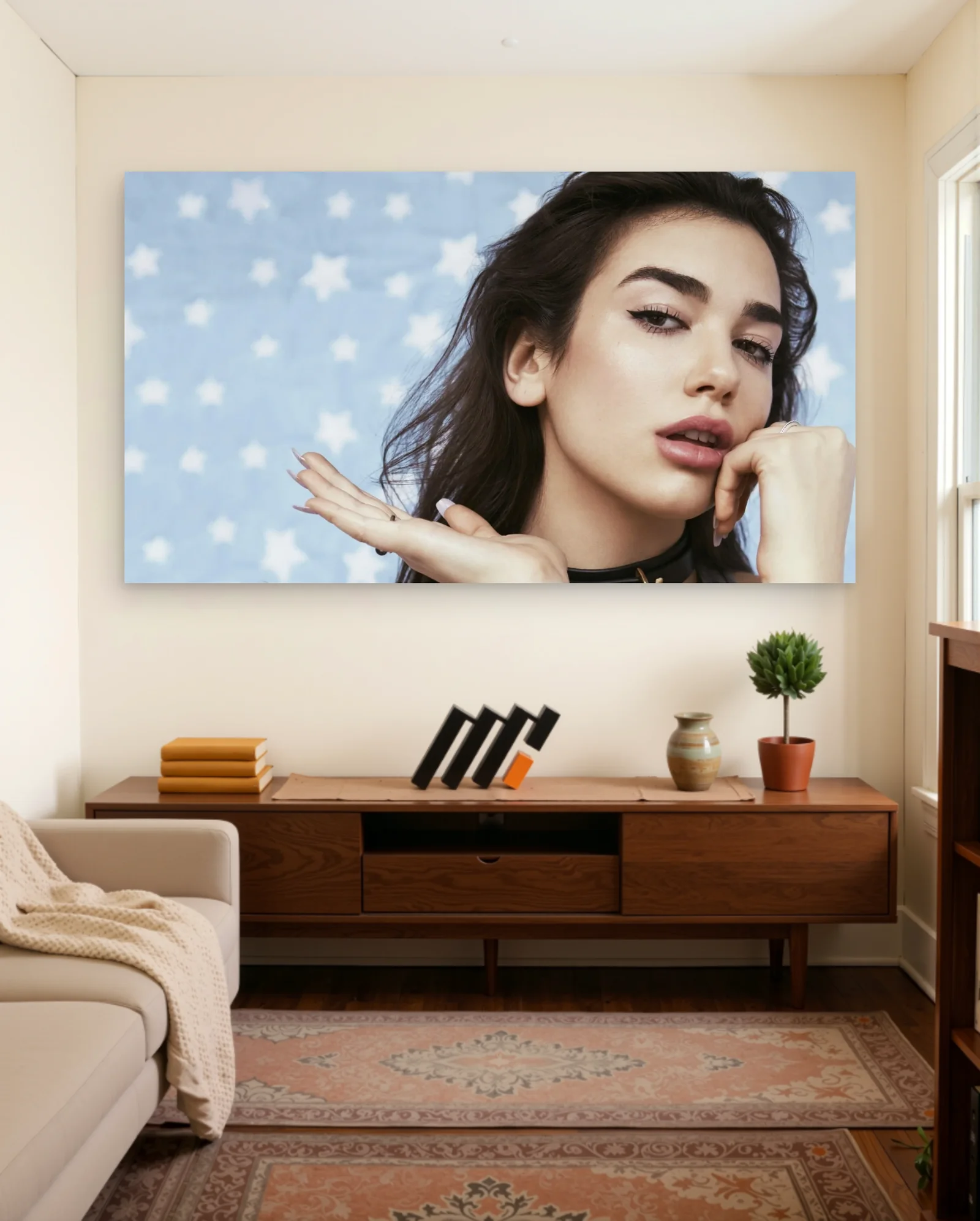 Dua Lipa Starry Background Poster — framed wall art poster by Memocult