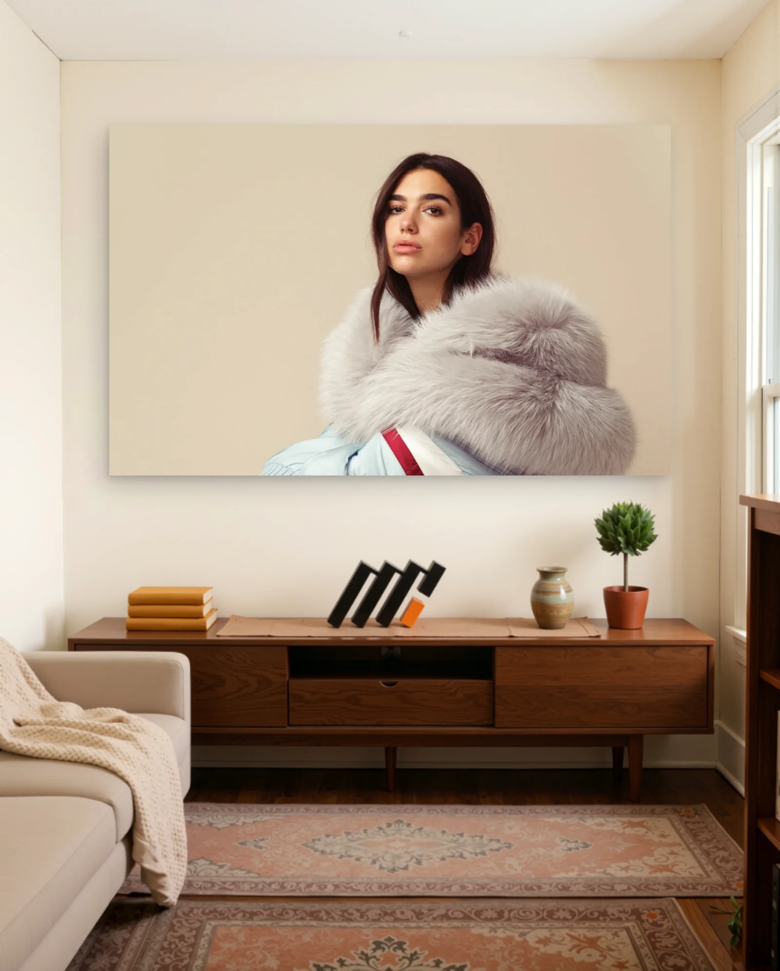 Dua Lipa Fur Collar Poster — framed wall art poster by Memocult