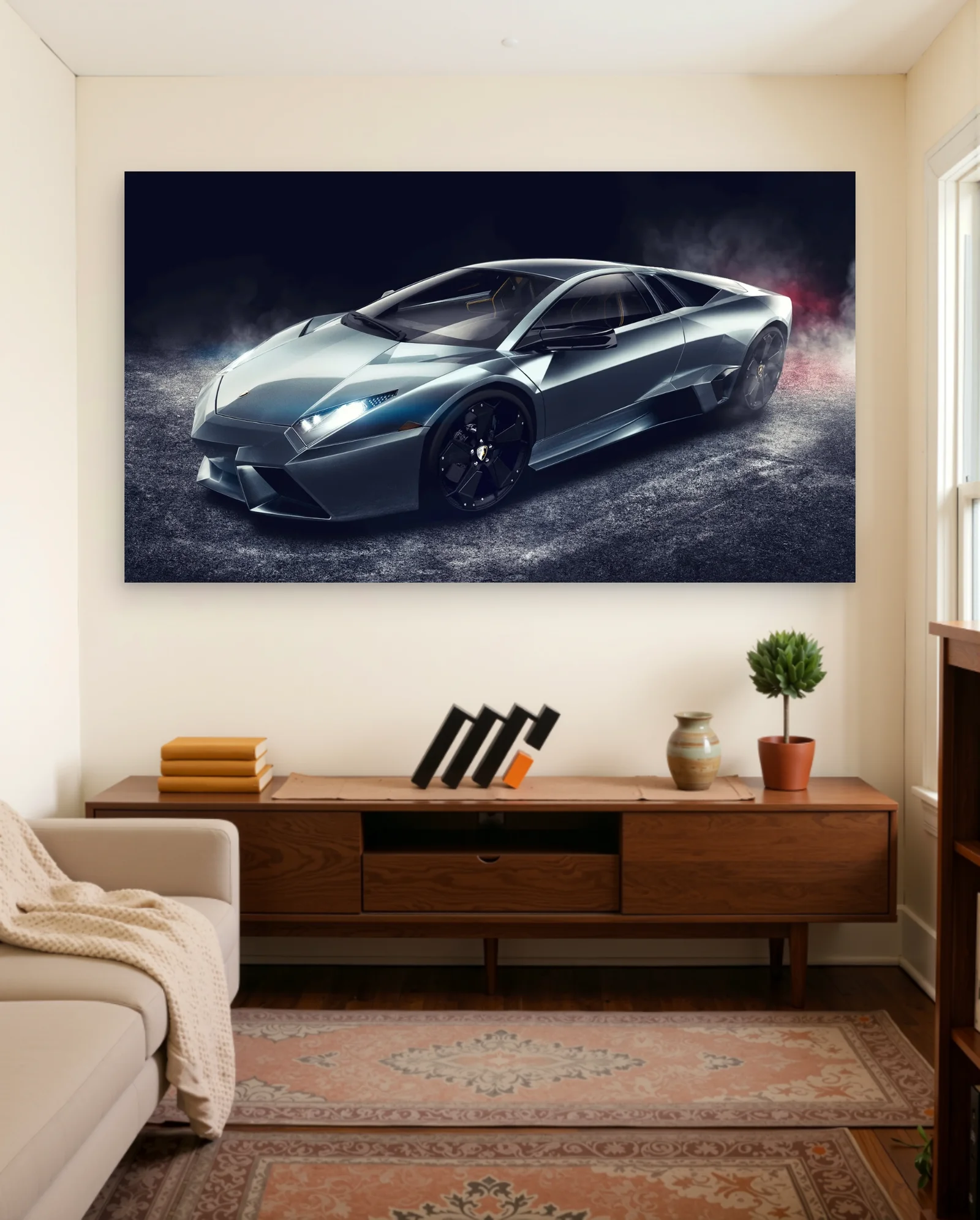 Silver Lamborghini Reventon Headlights On Poster — framed wall art poster by Memocult
