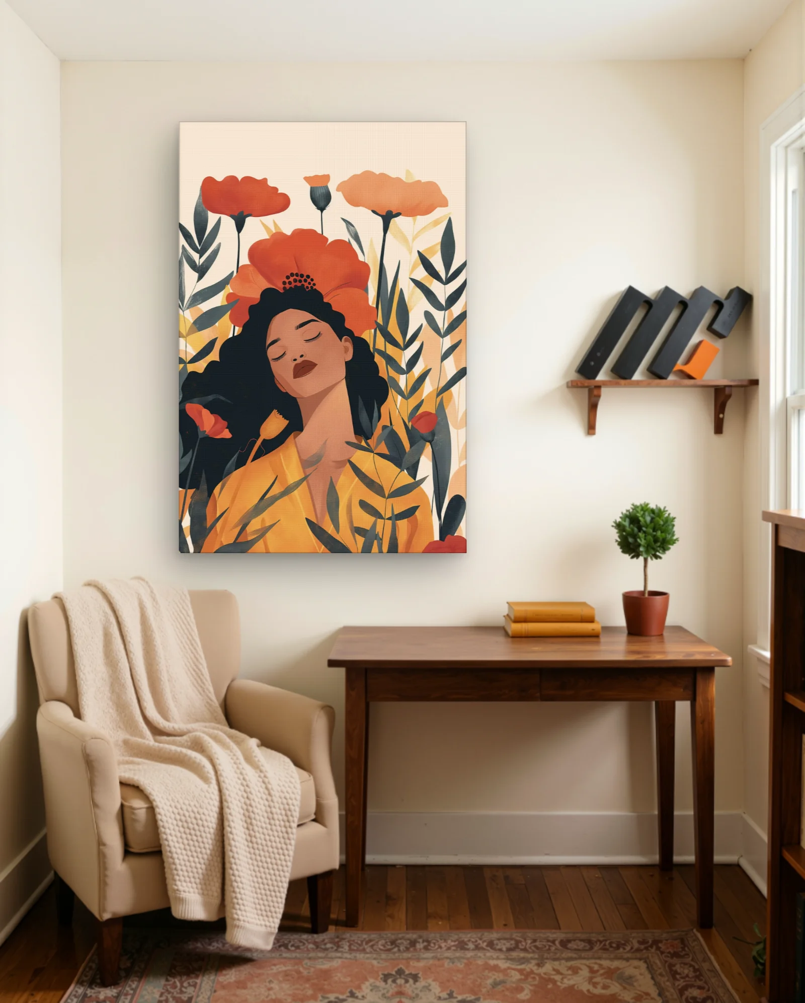 Woman With Poppies Wall Art — Modern Digital Art abstract & modern wall art poster
