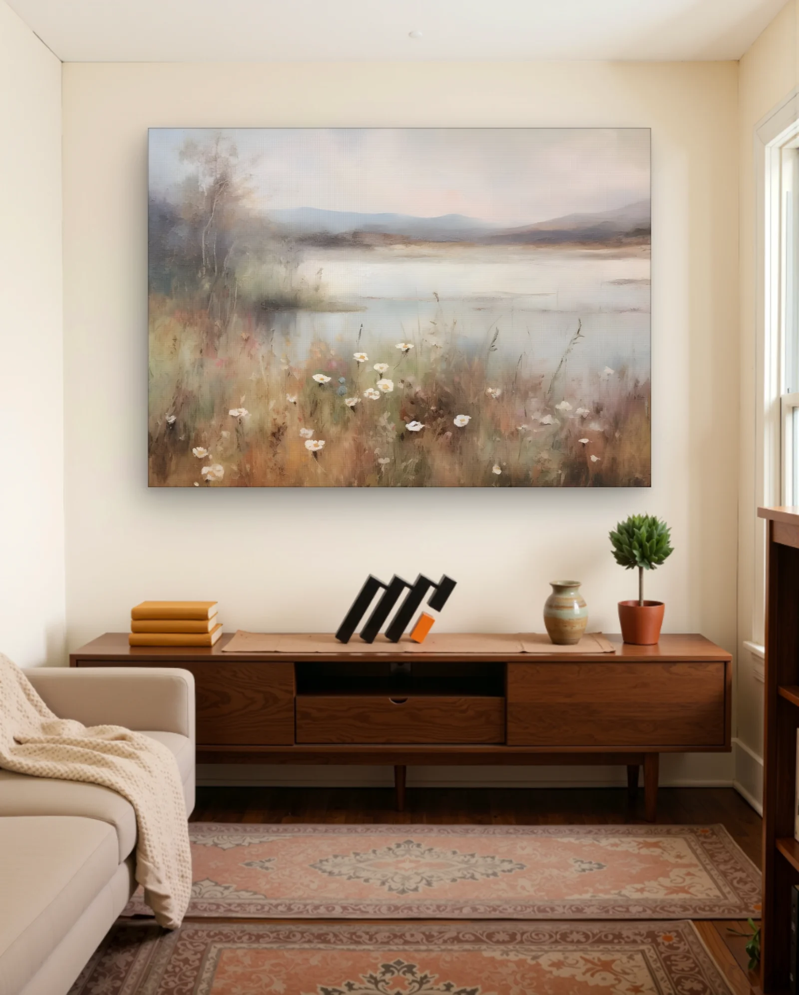 Misty Meadow With White Daisies Wall Art — Aesthetic Moods abstract & modern wall art poster