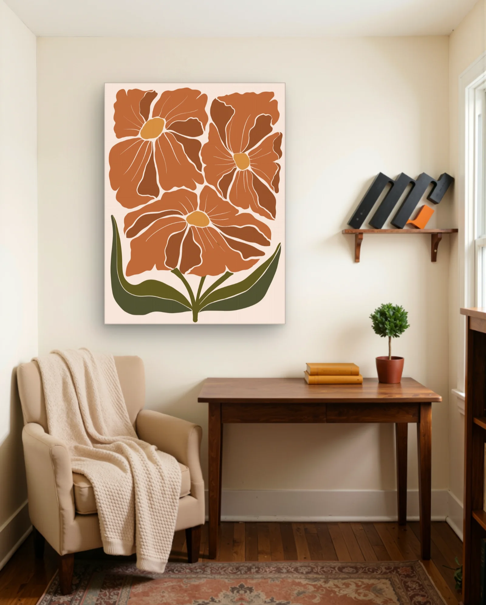 Terracotta Orange Flowers Abstract Wall Art — Abstract abstract & modern wall art poster