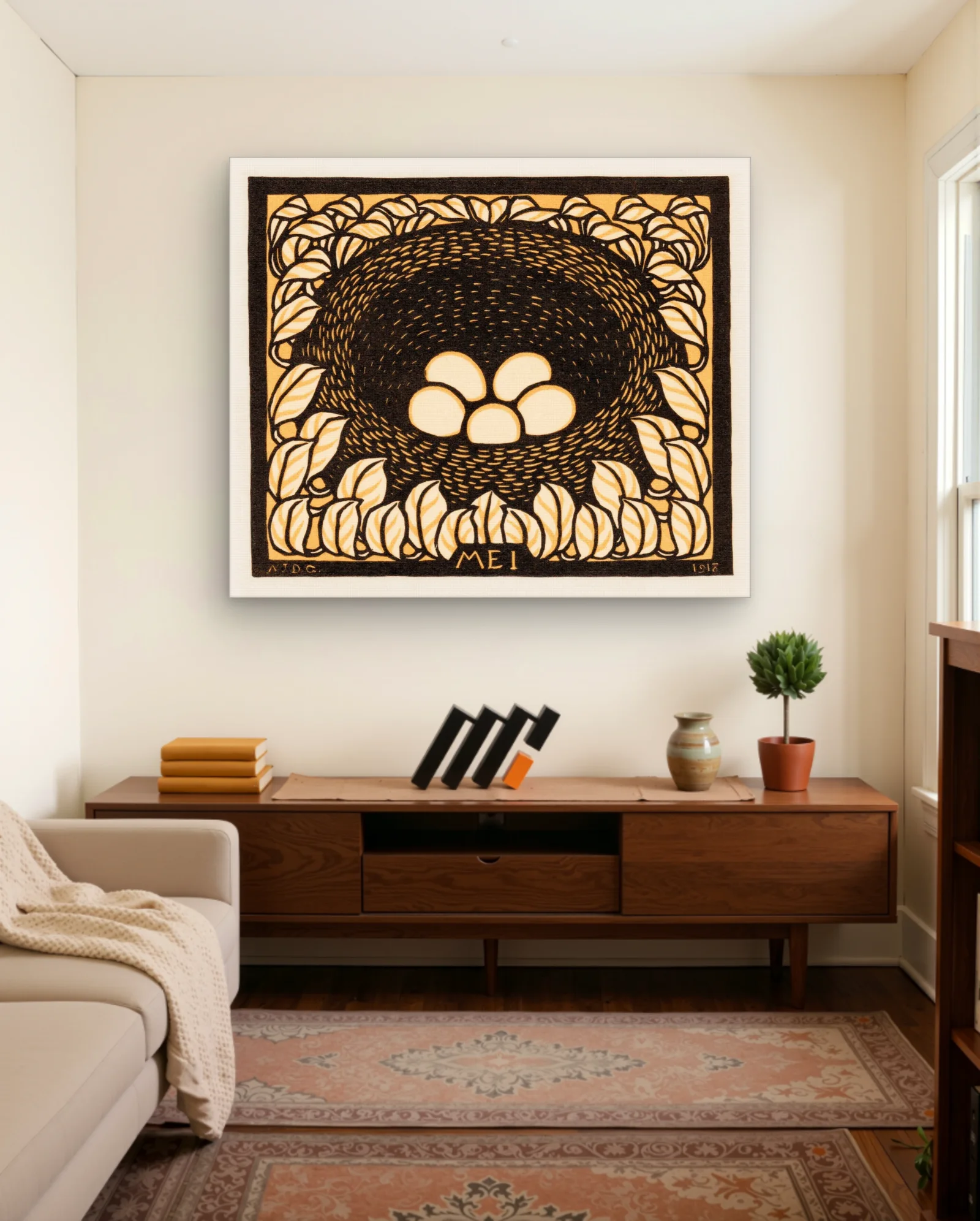 Bird Nest With Eggs 1917 Art Print — framed wall art poster by Memocult