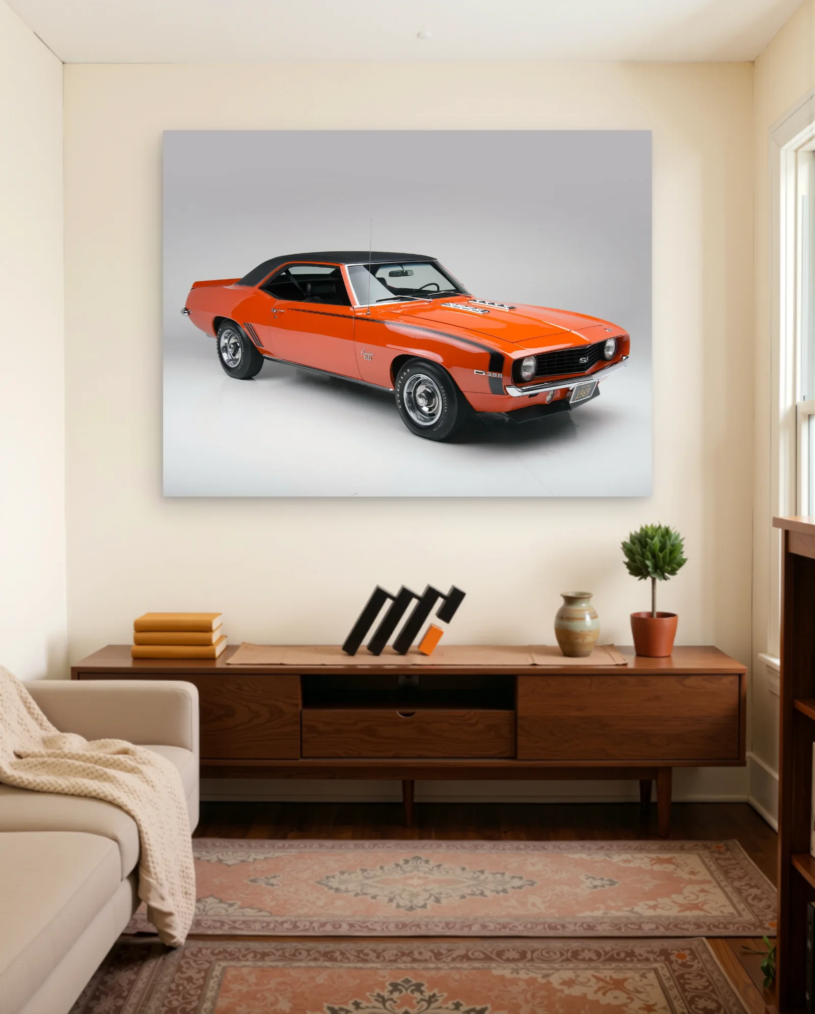 Orange 1969 Chevrolet Camaro SS Poster — framed wall art poster by Memocult