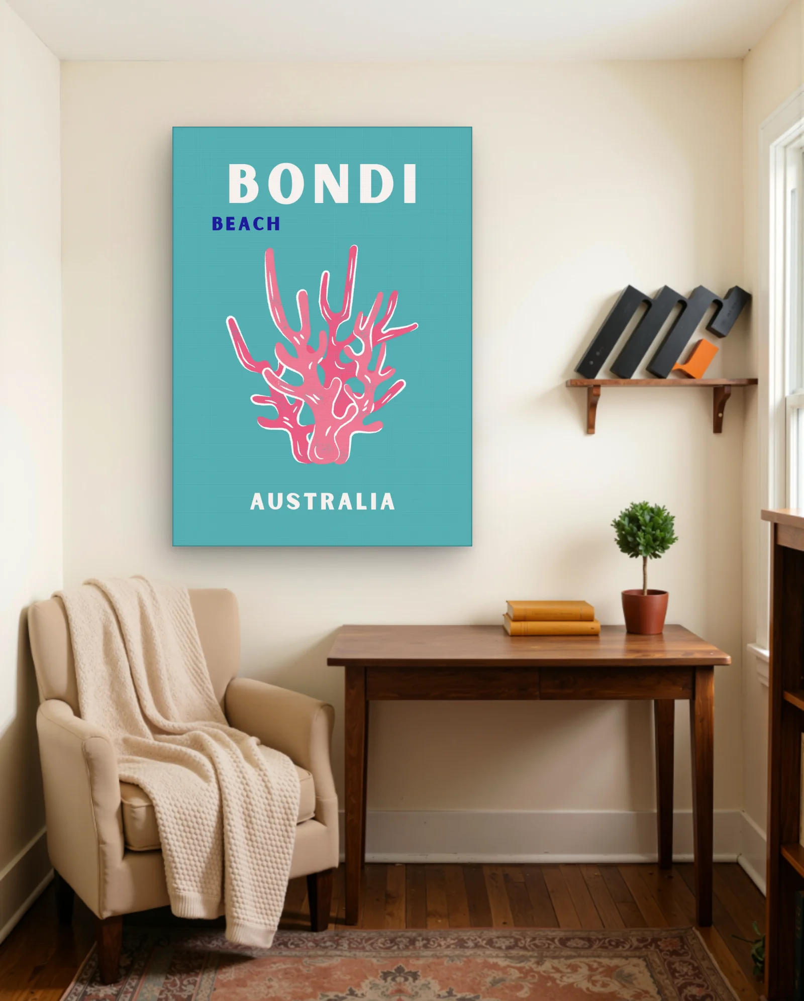 Bondi Beach Pink Coral Wall Art — framed wall art poster by Memocult