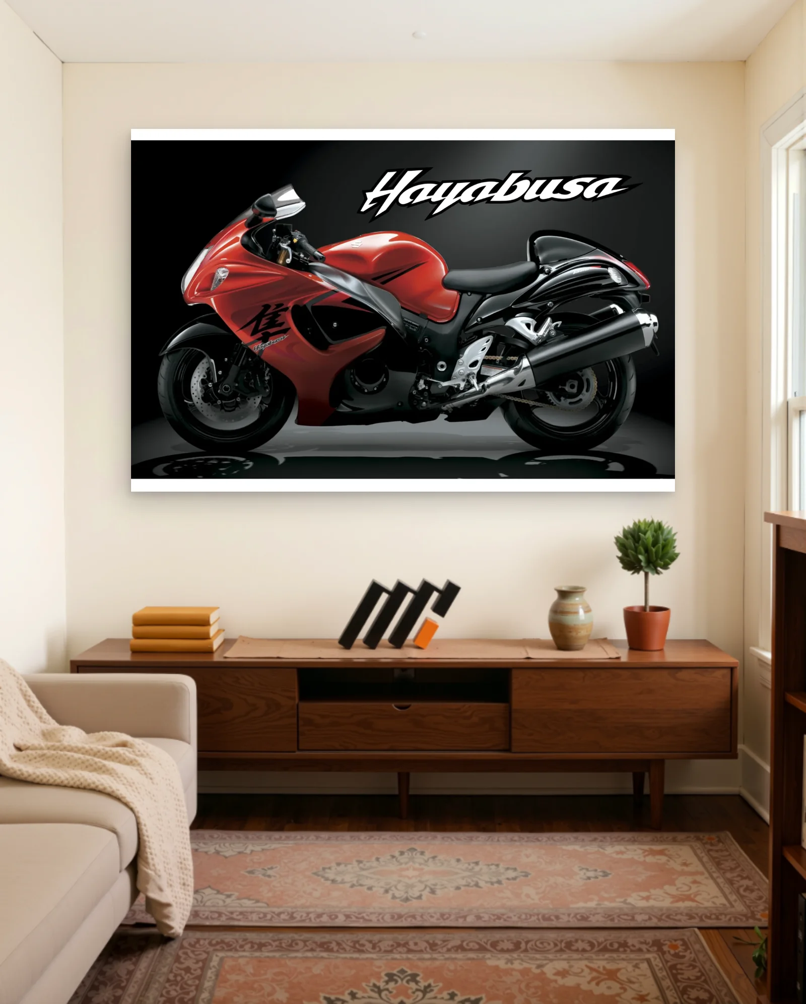 Red Black Suzuki Hayabusa Kanji Poster — Suzuki bikes wall art poster