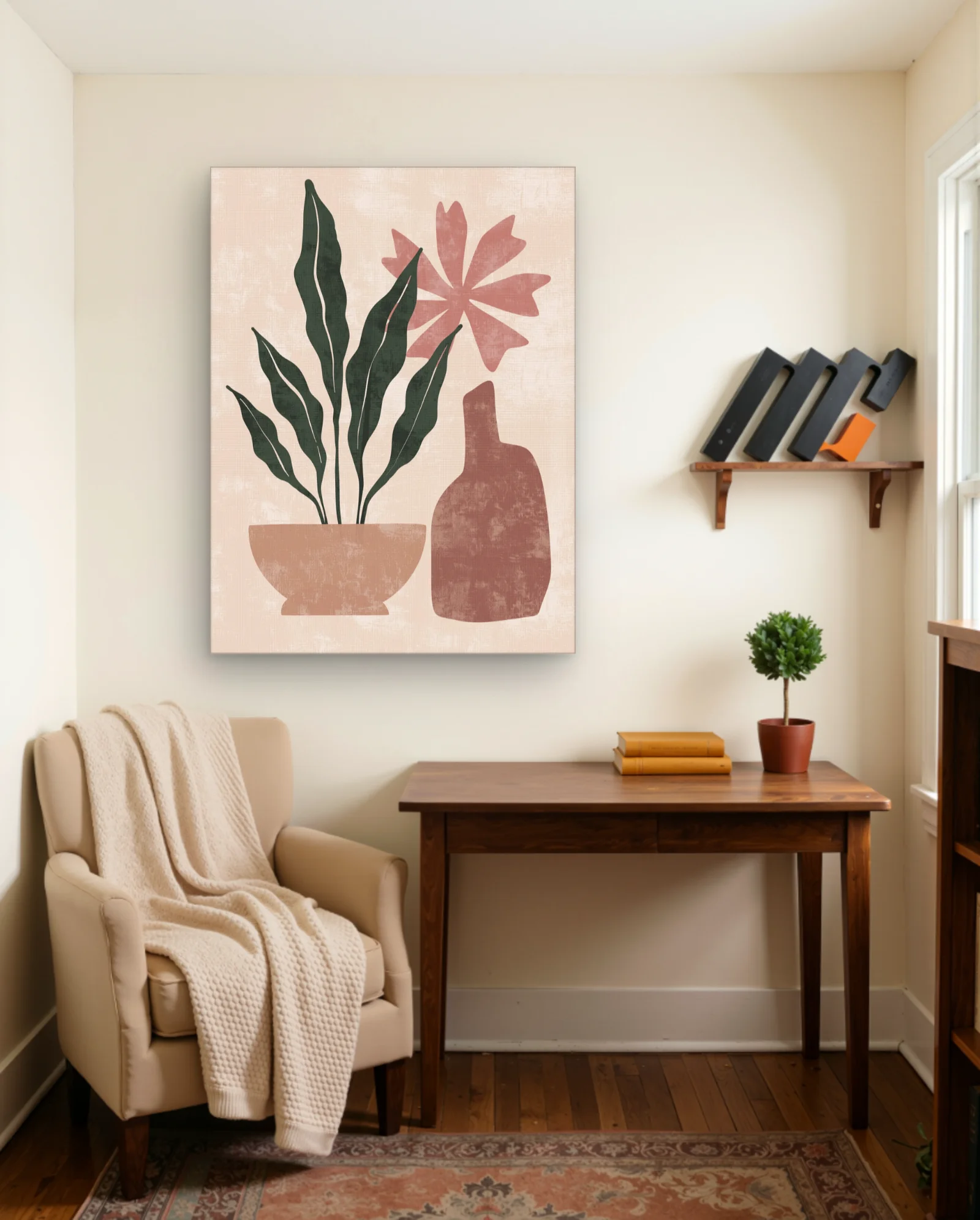 Potted Plant Terracotta Vase Pink Flower Wall Art — framed wall art poster by Memocult