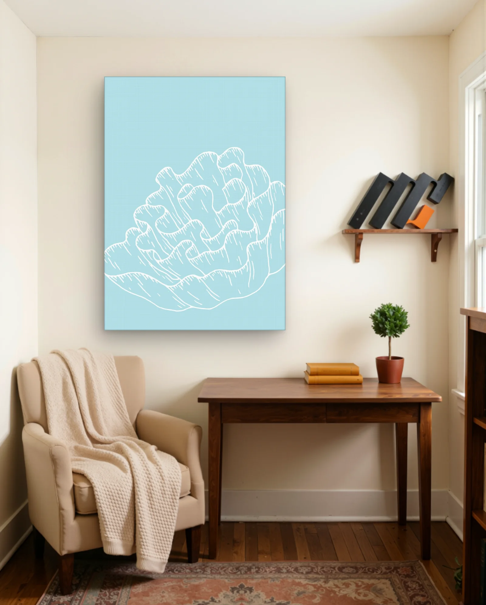 White Coral Line Art Wall Art — framed wall art poster by Memocult
