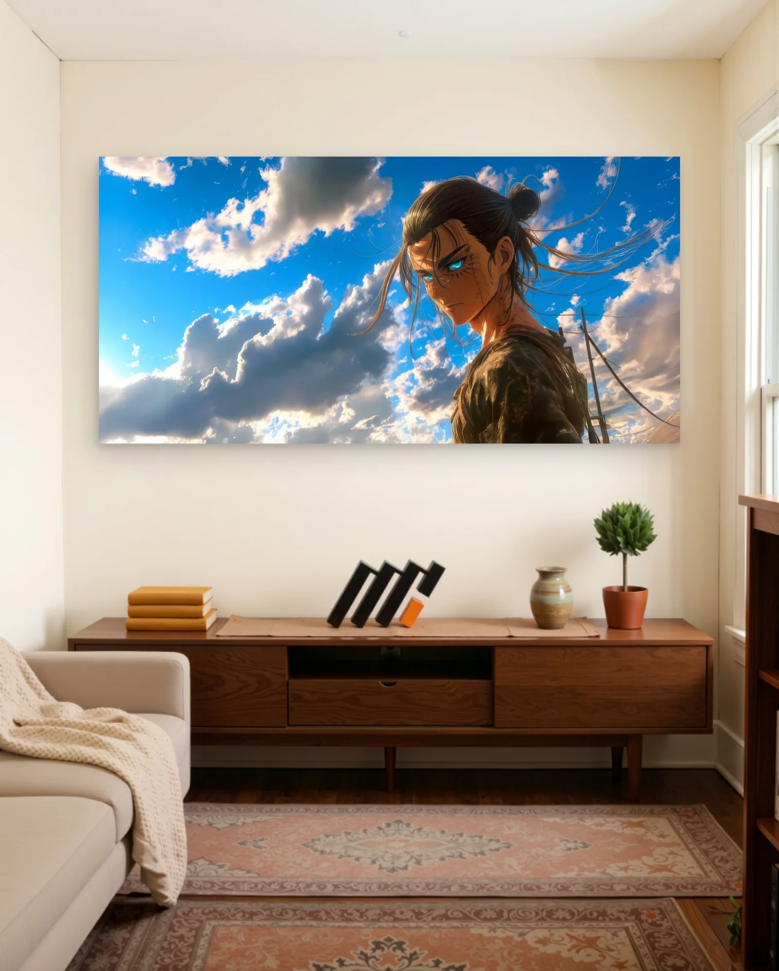 Eren Yeager Intense Gaze Poster — framed wall art poster by Memocult