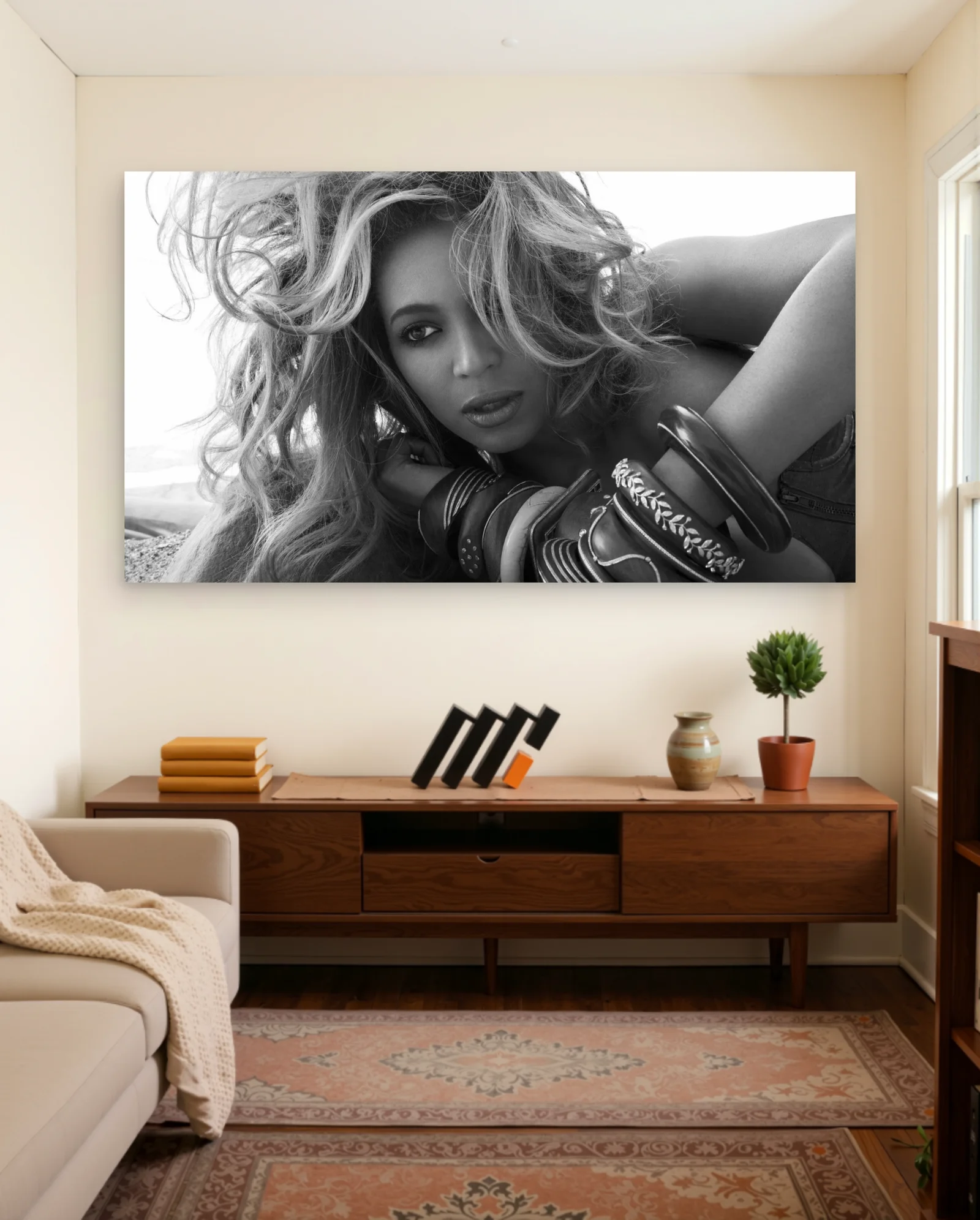 Beyoncé Black and White Portrait Poster — framed wall art poster by Memocult