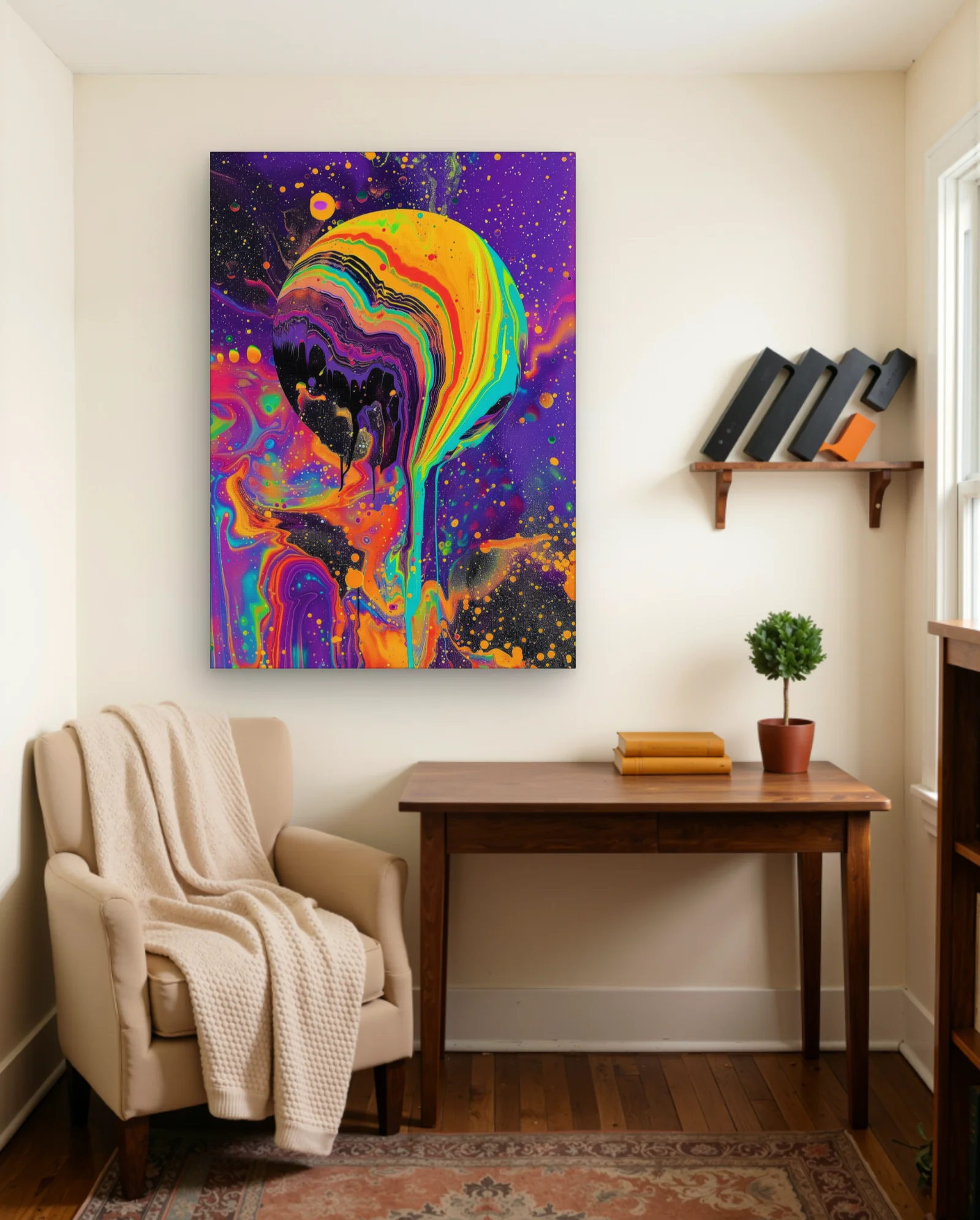 Psychedelic Cosmic Drip Orb Wall Art — framed wall art poster by Memocult