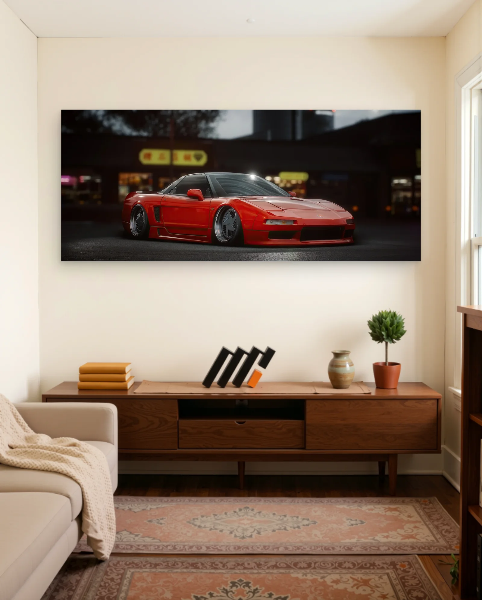 Red Honda NSX Stance Poster — framed wall art poster by Memocult