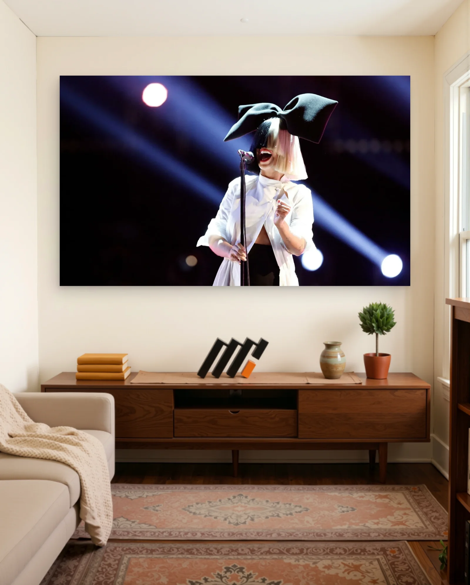 Sia Black Bow Two Tone Hair Poster — framed wall art poster by Memocult